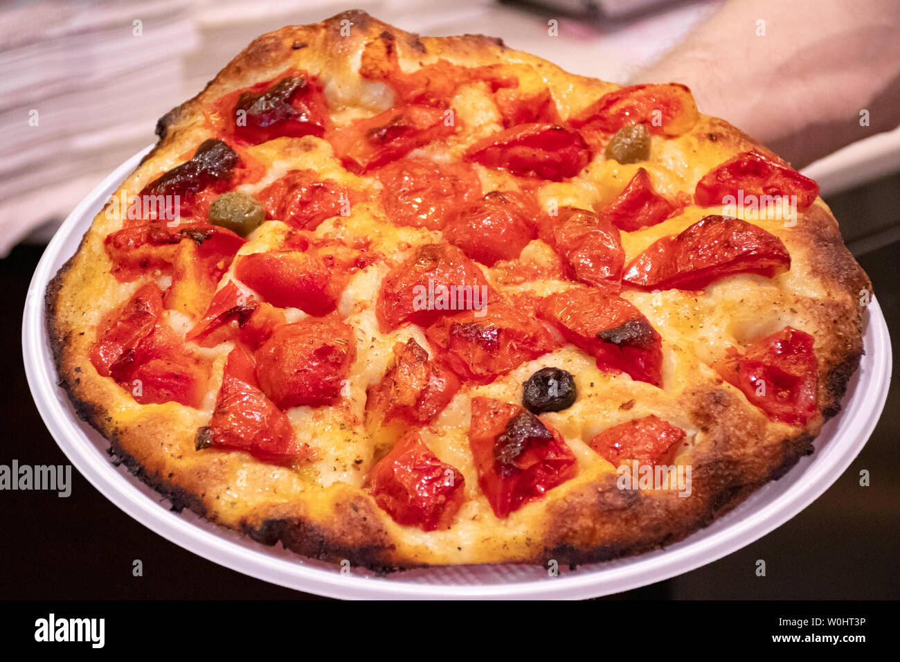 Focaccia, typical traditional food of Bari, Puglia, Italy, baked tasty