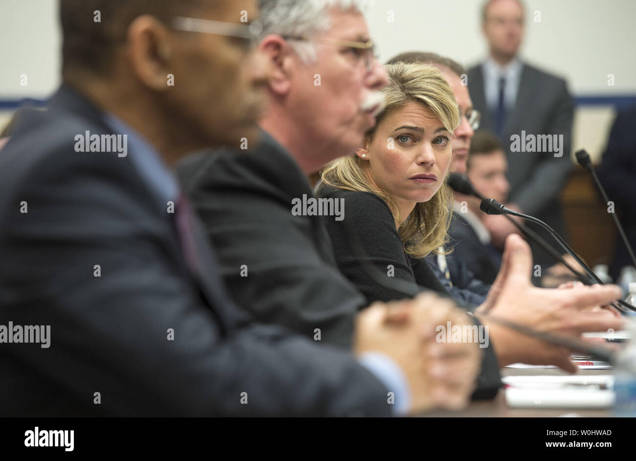 Sarah Feinberg, Acting Administrator, Federal Railroad Administration, watches as Joseph H. Boardman (C), President and Chief Executive Officer of Amtrak, and Christopher Hart, Chairman, National Transportation Safety Board, testify during a House Committee on Transportation and Infrastructure hearing on Amtrak Accident in Philadelphia on Capitol Hill in Washington, D.C. on June 2, 2015. Photo by Kevin Dietsch/UPI Stock Photo