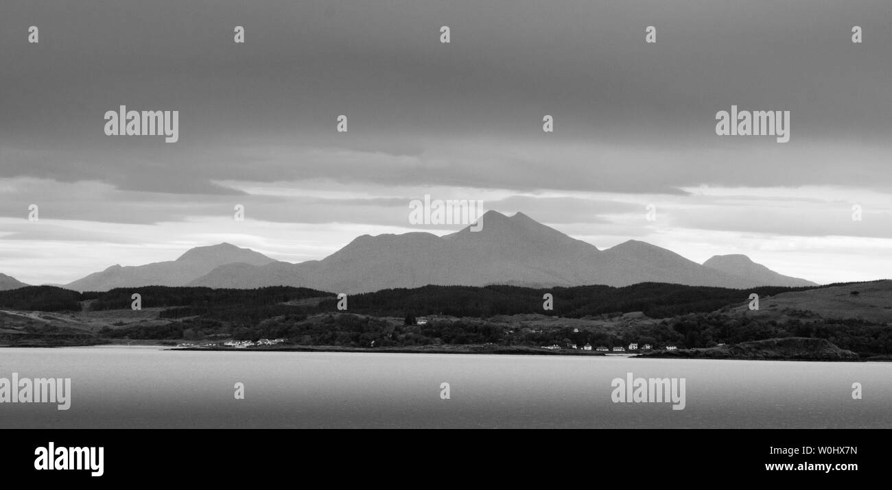 View leaving Craignure, main ferry port on the Isle of Mull, one of the Inner Hebrides group of islands off the Scottish mainland Stock Photo