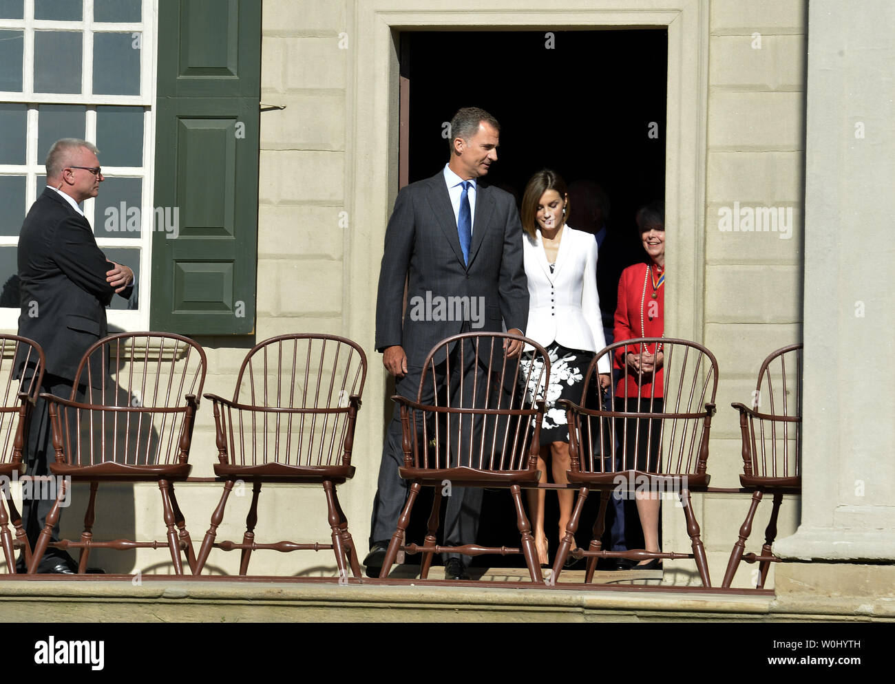 Spain's King Felipe VI (L) and Queen Letizia depart the residence of America's first President George Washington after a tour, September 15, 2015, at Mount Vernon, Virginia. The Royals visit was to emphasize the long standing historic relations between Spain and the United States.     Photo by Mike Theiler/UPI Stock Photo