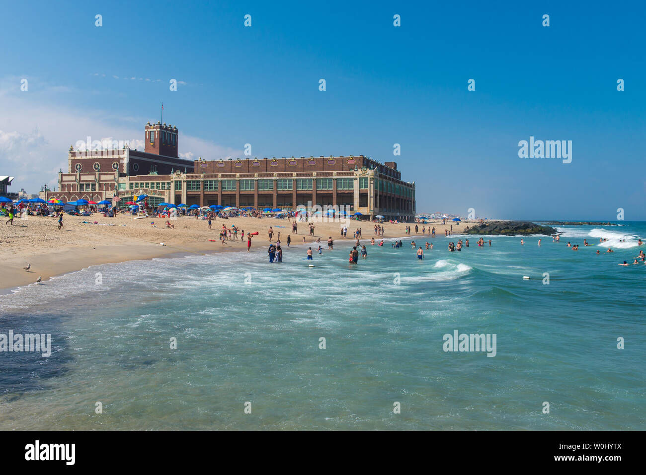 Asbury Park beach and concert hall during the summer. Asbury Park, New