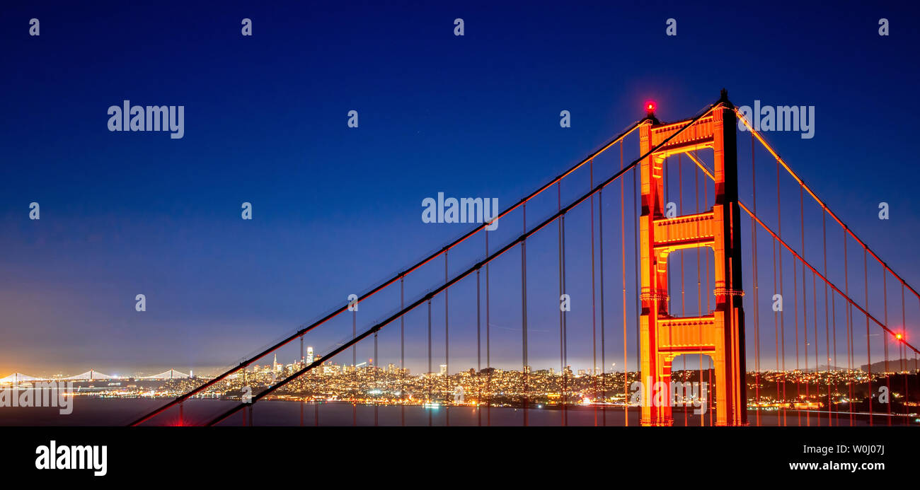 San Francisco Golden Gate Bridge and City Skyline Over the Bay at Blue ...