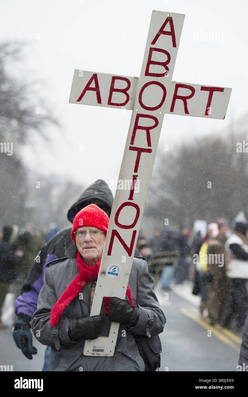 Activists march in the 43rd March for Life in Washington, DC on January 22, 2016. Activists from across the nation participated in the annual pro-life rally protesting abortion and the 1973 Roe v. Wade Supreme Court decision legalizing abortion.  Photo by Molly Riley/UPI Stock Photo