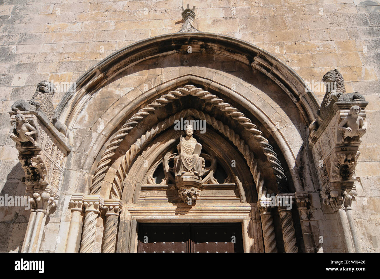 Korcula: St. Mark’s Cathedral, detail of the facade. Croatia Stock Photo