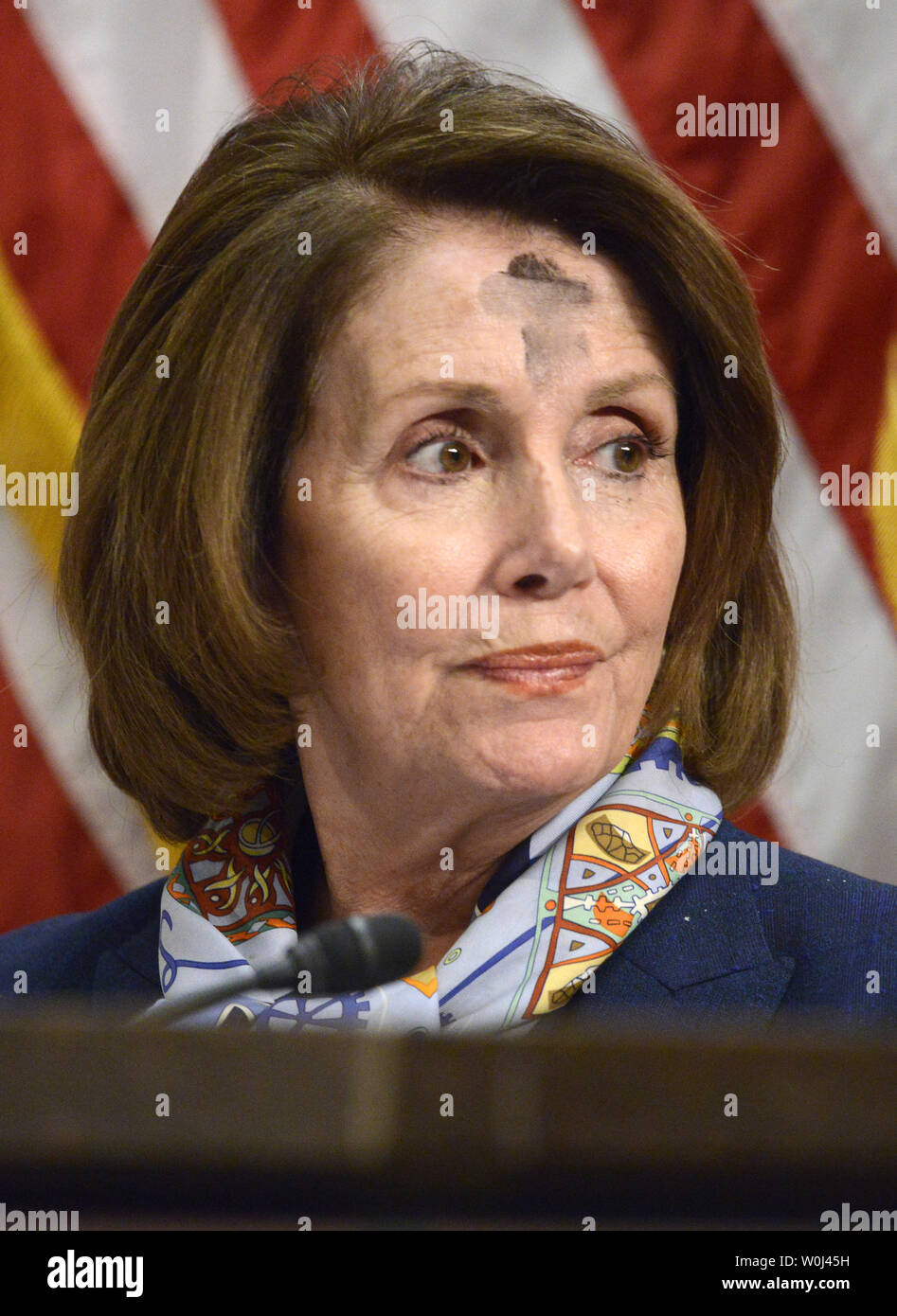 Democratic Leader Nancy Pelosi D Ca Who Has Ash Wednesday Ashes On Her Forehead Listens To Remarks During A House Democratic Steering Policy Committee Hearing Into The Flint Michigan Water Crisis February Democratic Leader Nancy Pelosi D Ca Who Has Ash Wednesday Ashes On Her Forehead Listens To Remarks During A House Democratic Steering Policy Committee Hearing Into The Flint Michigan Water Crisis February