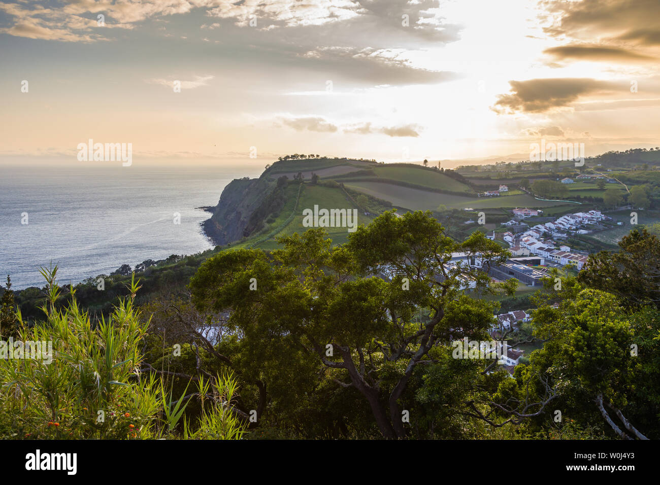 Sunset over Agua De Pau in the south of Sao Miguel Island, Azores archipelago, Portugal Stock Photo