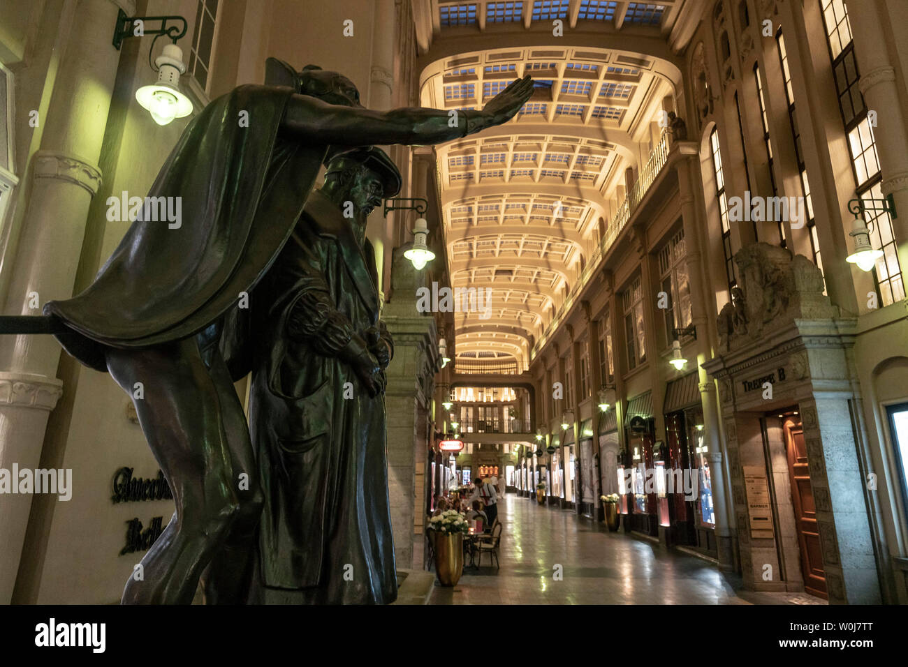 Madler Passage, Mephistopheles and Faust sculptures, Leipzig, Saxony, Germany, Europe Stock Photo