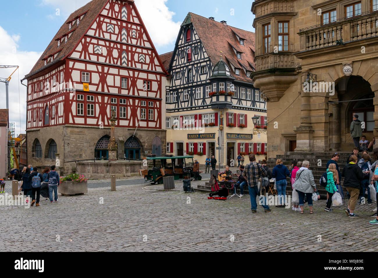 ROTHENBURG OB DER TAUBER, GERMANY - JUNE 12 , 2019: historical town hall at the market square Stock Photo