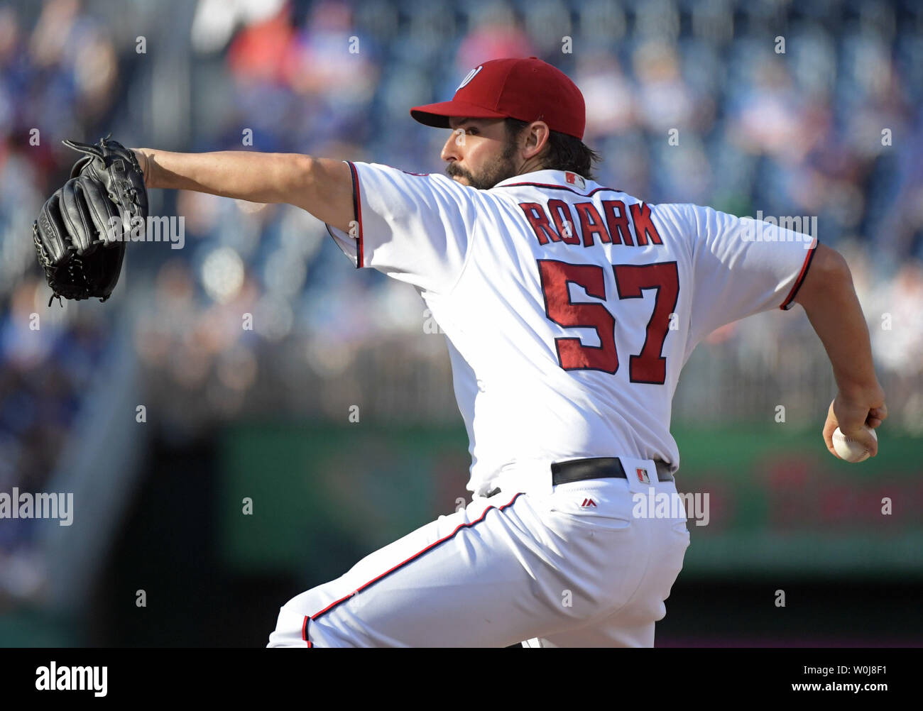 Washington Nationals pitcher Tanner Roark pitches against the New York Mets in the fourth inning at Nationals Park in Washington, D.C. on September 14, 2106. Photo by Kevin Dietsch/UPI Stock Photo
