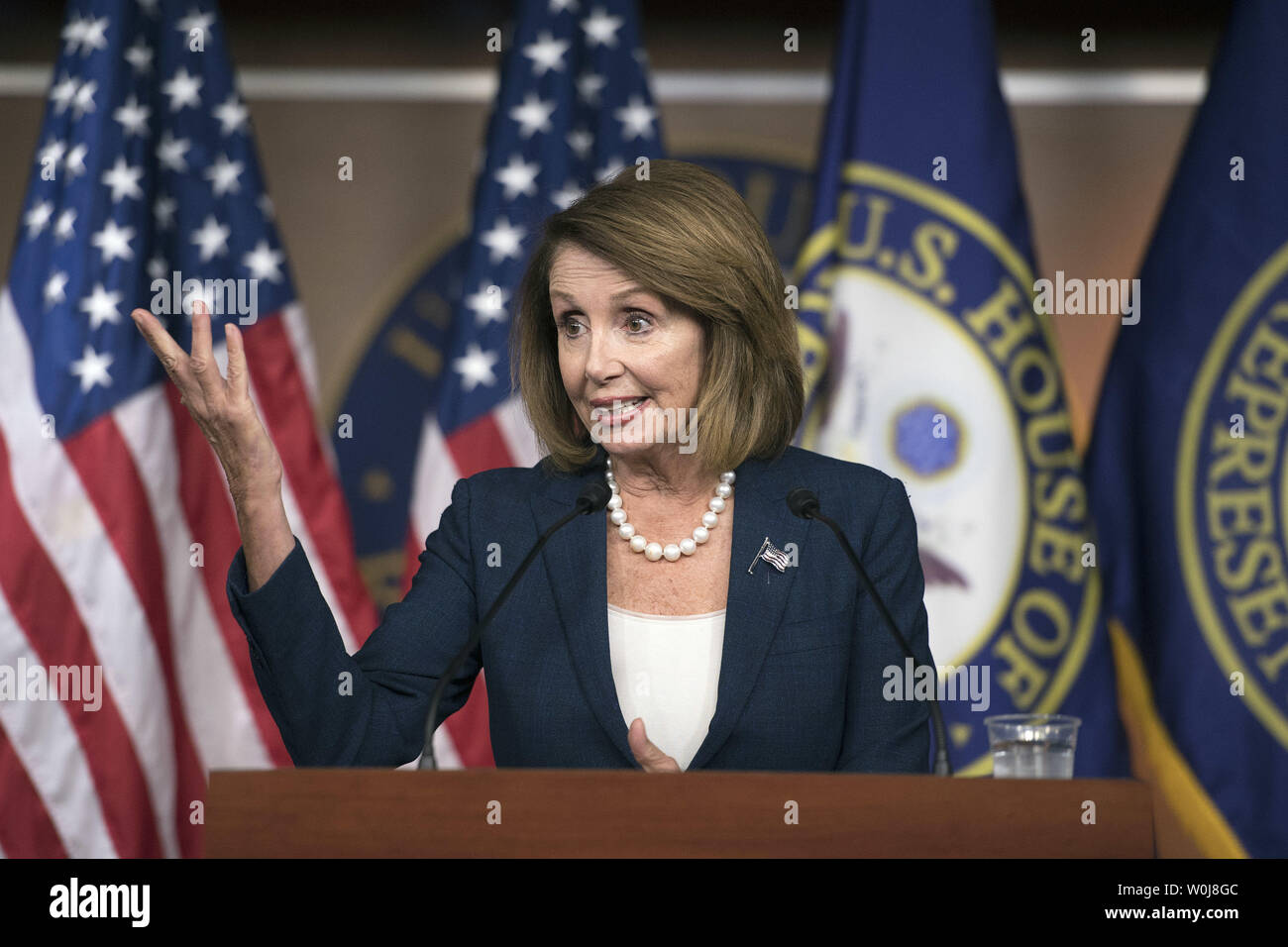 House Minority Leader Nancy Pelosi (D-CA) speaks to the media during a press conference on Capitol Hill in Washington, D.C. on September 15, 2016. Photo by Kevin Dietsch/UPI Stock Photo