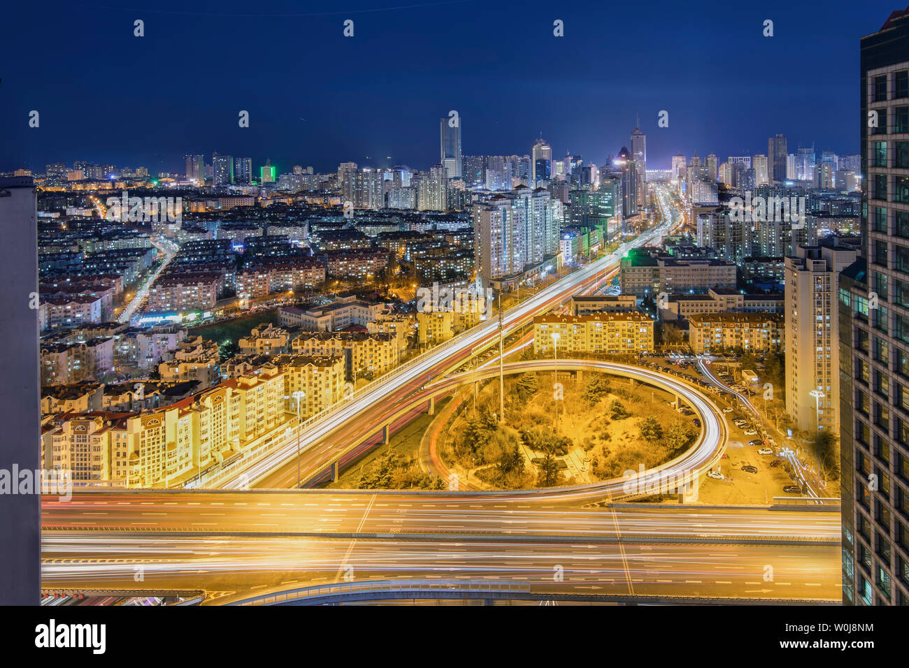 Night view of overpass in southern district of Qingdao Stock Photo