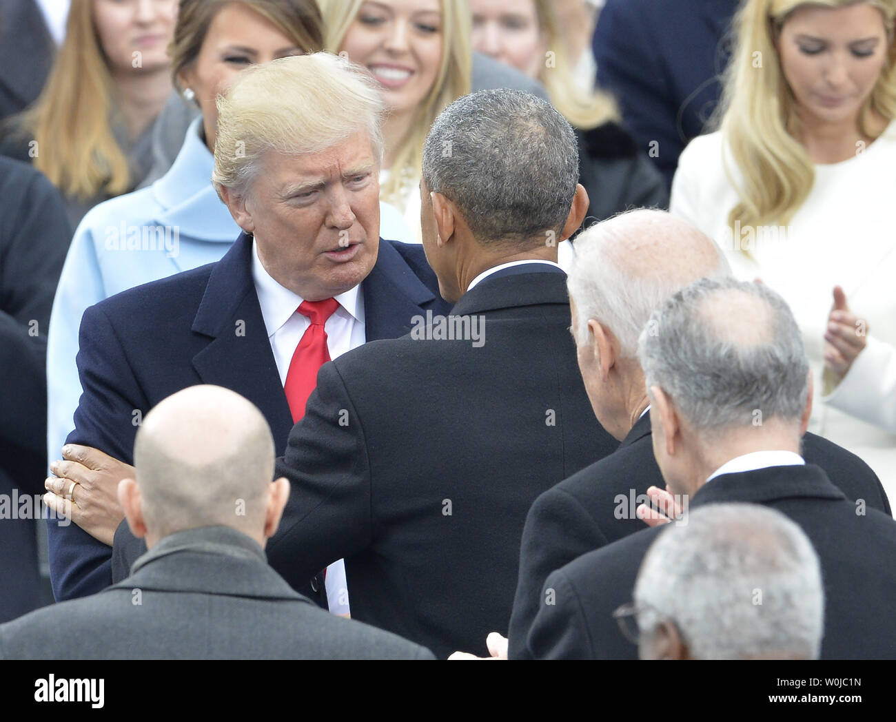 President Elect Donald Trump (L) greets President Barack Obama at the