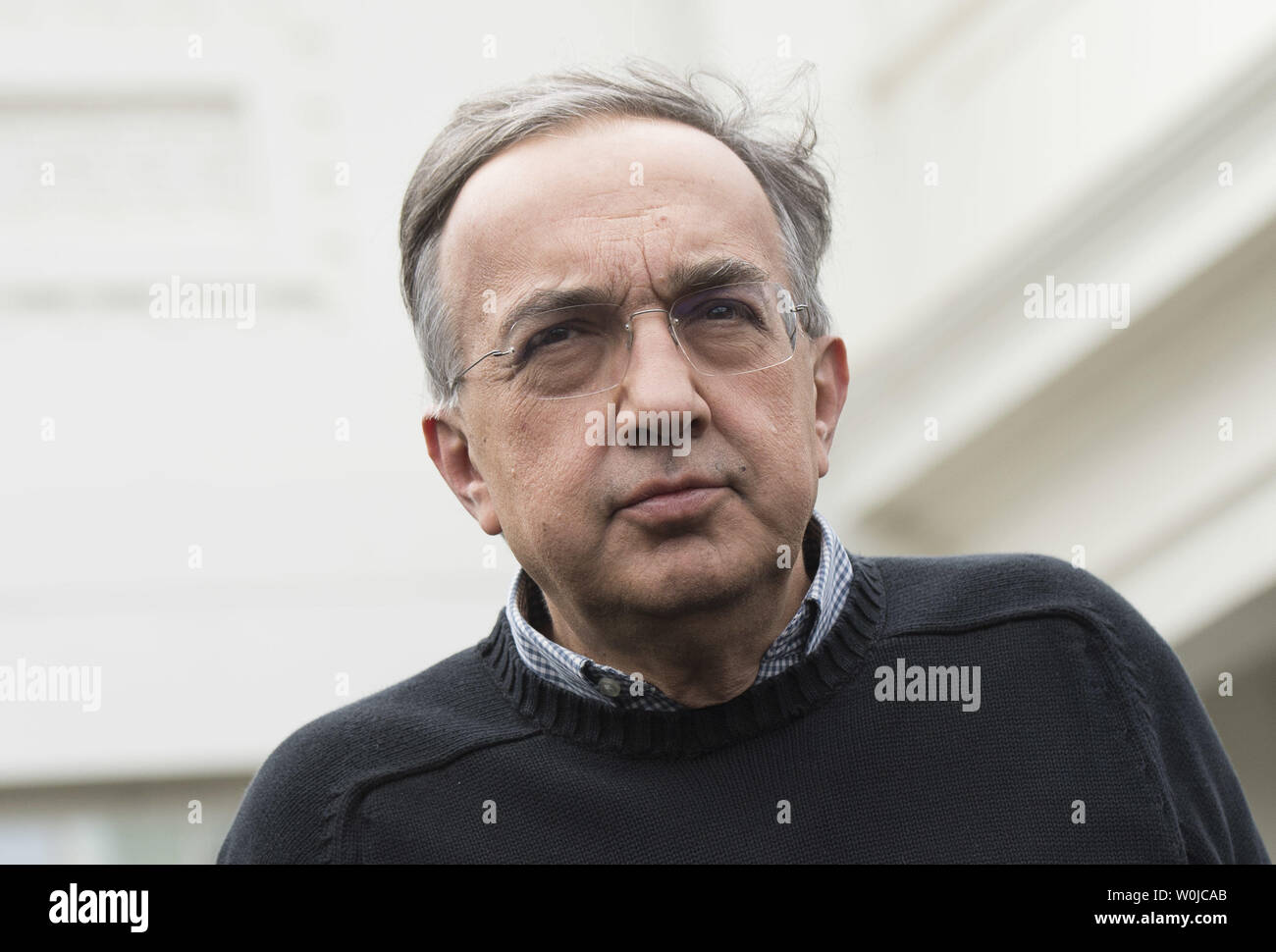 Sergio Marchionne, CEO of Fiat Chrysler, is seen as he and other auto executives leave the White House following a meeting with President Donald Trump, at the White House in Washington, D.C. on January 24, 2017. Trump met with the CEO's of Ford, GM and Fiat Chrysler to discuss ways to increase automobile production in the the United States and to boost American employment. Photo by Kevin Dietsch/UPI Stock Photo