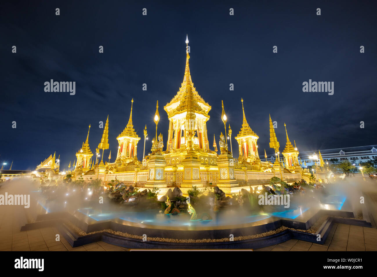 Bangkok, Thailand - Nov 20 2017 : The Royal Crematorium architecture for HM King Bhumibol Adulyadej at Sanam Luang at night Stock Photo