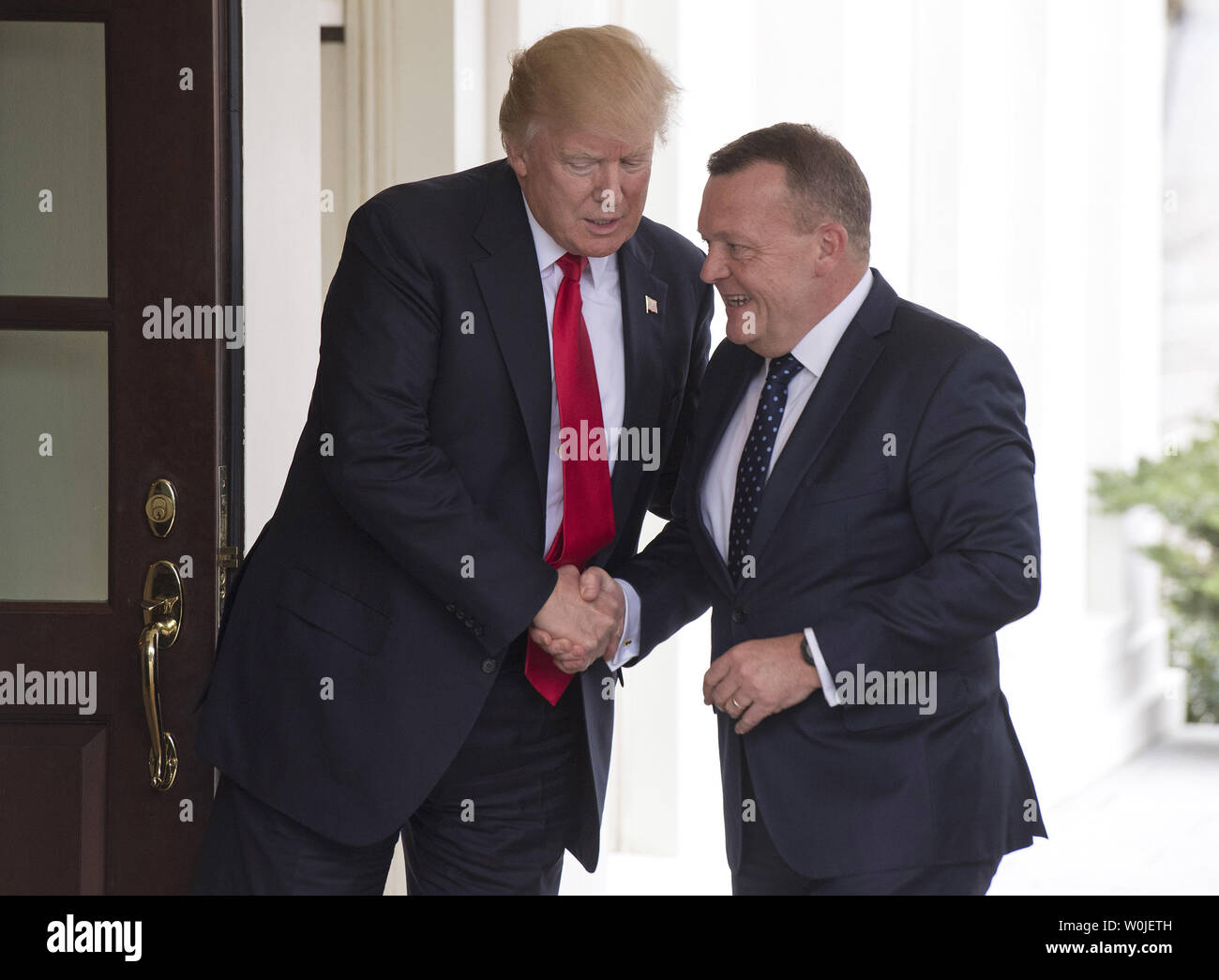 President Donald Trump welcomes Prime Minister Lars Lokke Rasmussen of Denmark to the White House in Washington, D.C. on March 30, 2017. Photo by Kevin Dietsch/UPI Stock Photo