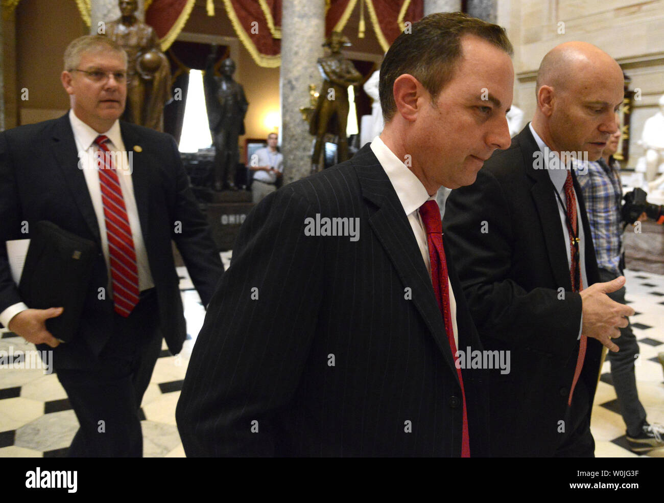 White House Chief of Staff Reince Priebus arrives at the US Capitol for meetings with congressmen prior to a vote on a health care bill, May 4, 2017, in Washington, DC. The House successfully passed new legislation to repeal and replace President Barack Obama's Affordable Care Act. but it faces an uncertain future in the Senate.         Photo by Mike Theiler/UPI Stock Photo