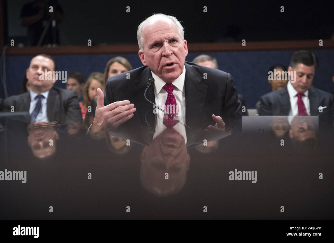 John Brennan, former Director of the Central Intelligence Agency, testifies on Russian meddling in the 2016 U.S. presidential election during a House Intelligence Committee hearing on Capitol Hill in Washington, D.C. on May 23, 2017. Photo by Kevin Dietsch/UPI Stock Photo