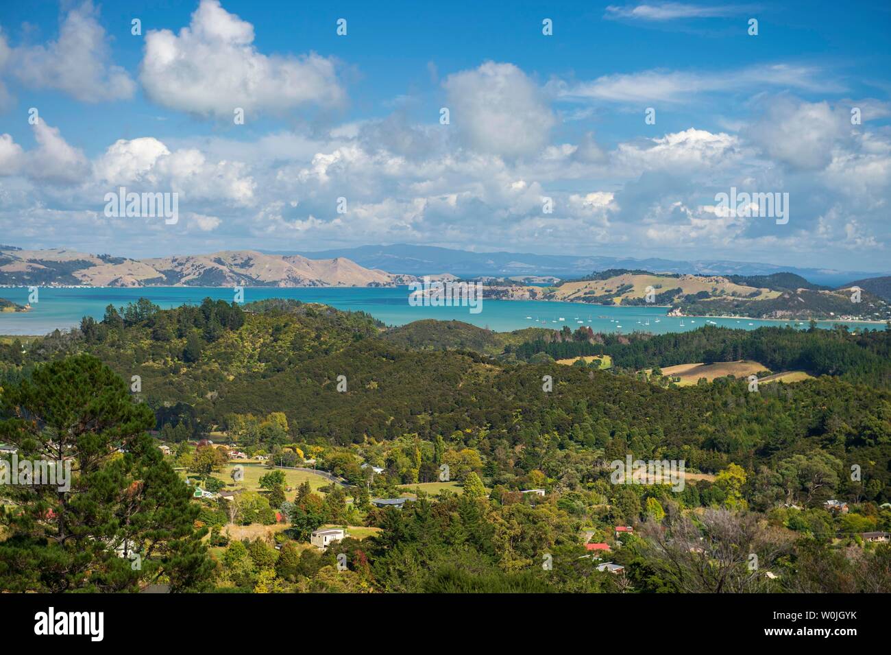 View of islands on the Coromandel Peninsula, North Island, New Zealand Stock Photo