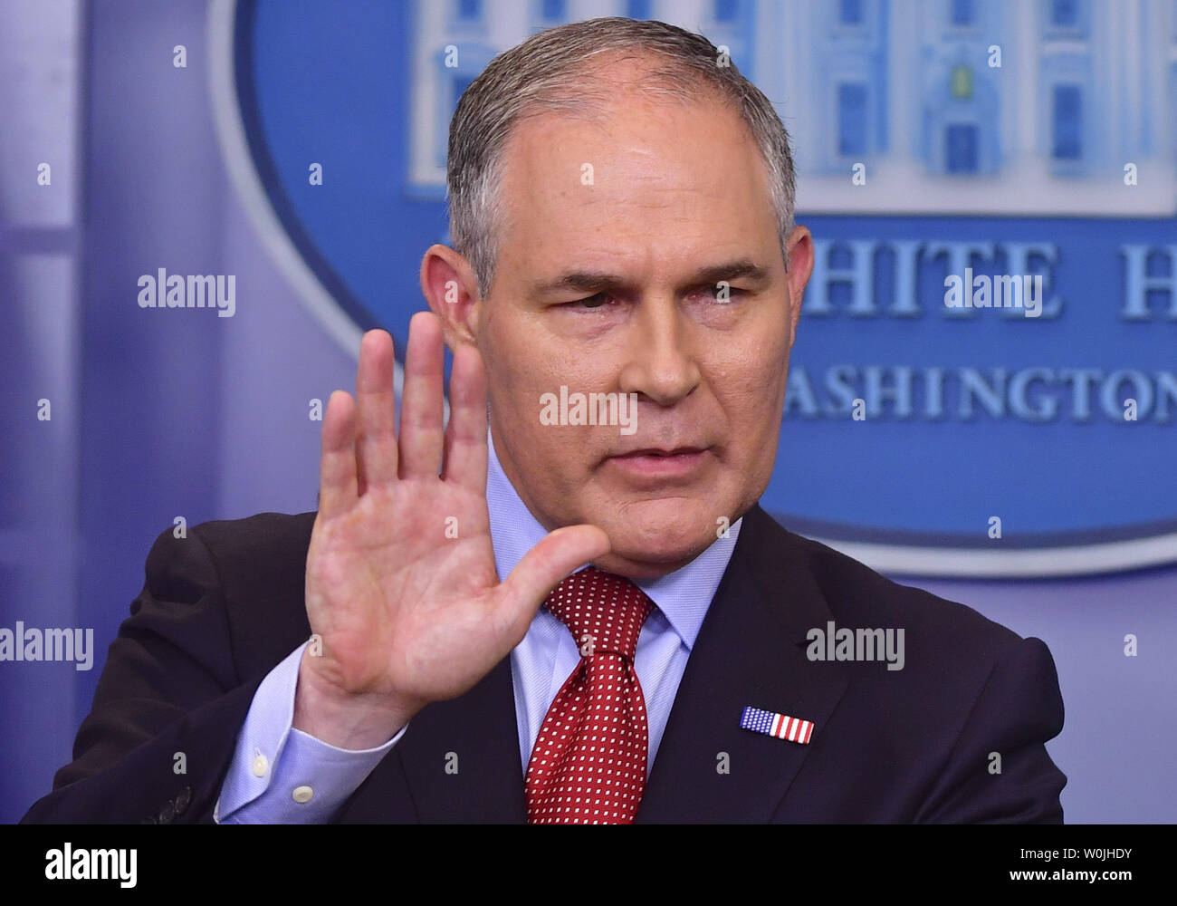 Scott Pruitt, EPA Administrator, speaks about President Turmp's decision to leave the Paris Climate Agreement, during the daily press briefing at the White House in Washington, D.C. on June 2, 2017. Photo by Kevin Dietsch/UPI Stock Photo