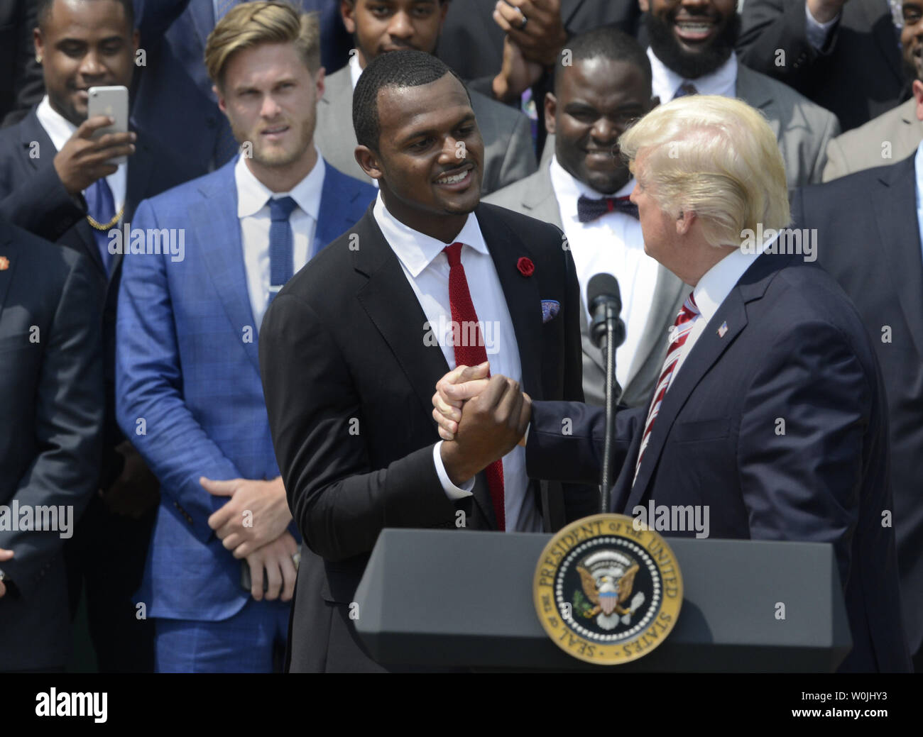President Donald Trump Shakes Hands With Clemson Quarterback