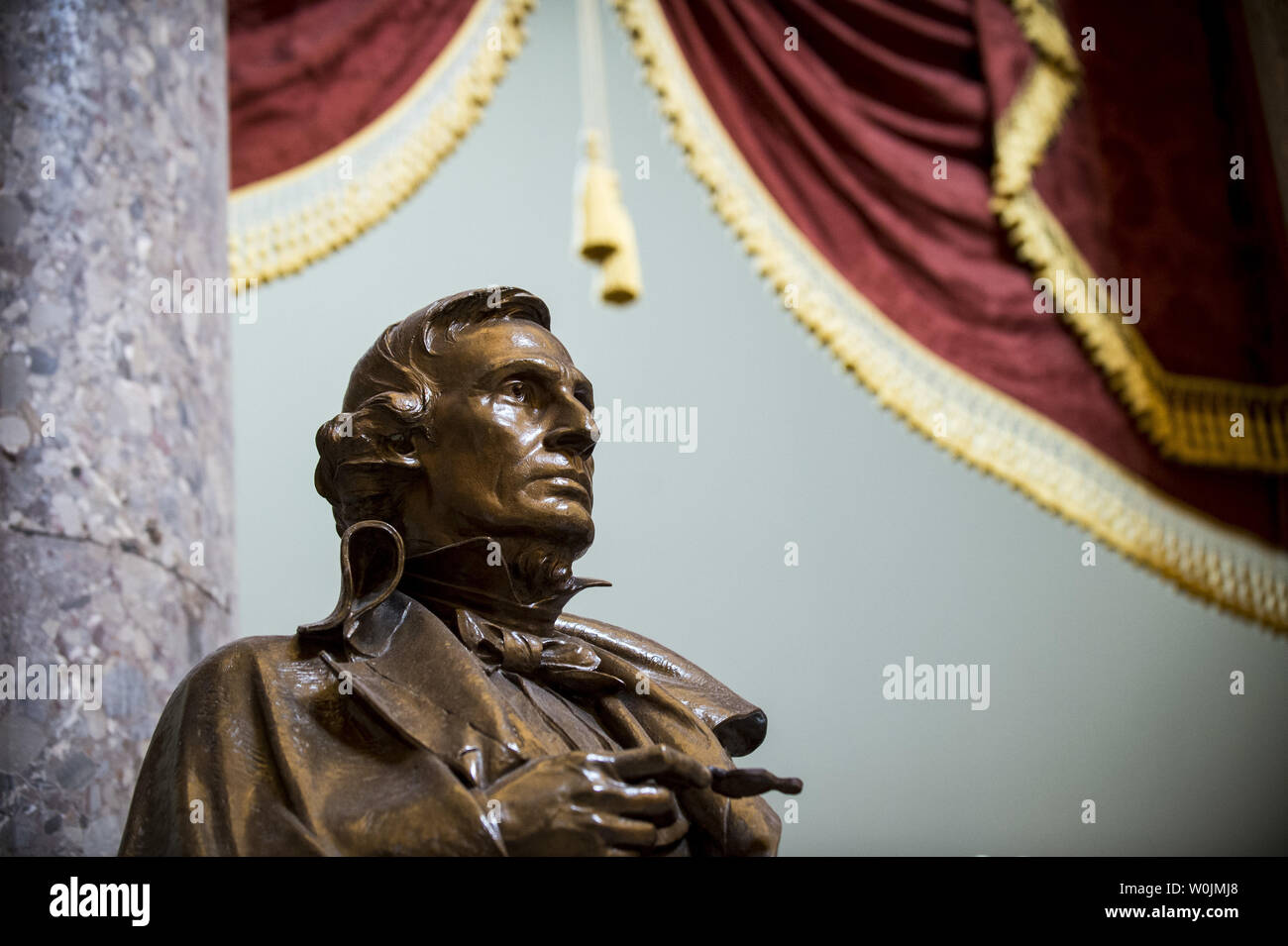 Statue of Jefferson Davis, president of the Confederacy  during the Civil War, stands in Statuary Hall in the United States Capitol on August 17, 2017 in Washington, DC, A nationwide debate is underway concerning the removal of statues, monuments and historical markers that memorialize the Confederacy.   Photo by Pete Marovich/UPI Stock Photo