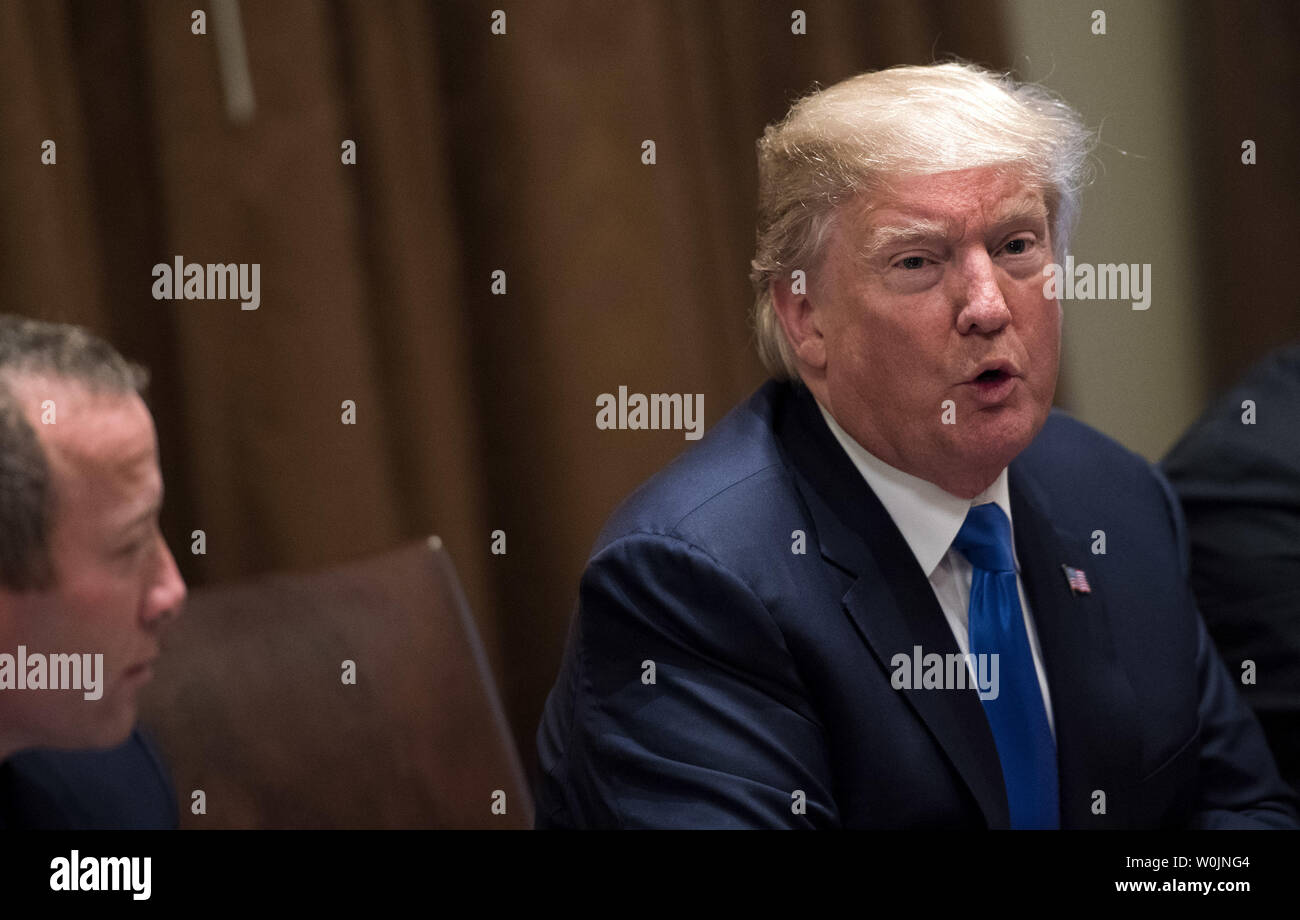 President Donald Trump (R) delivers remarks alongside Rep. Josh Gottheimer, D-NJ, as he host a bipartisan congressional members in the White House in Washington, D.C. on September 13, 2017. Trump spoke on tax reform and working to fix DACA. Photo by Kevin Dietsch/UPI Stock Photo