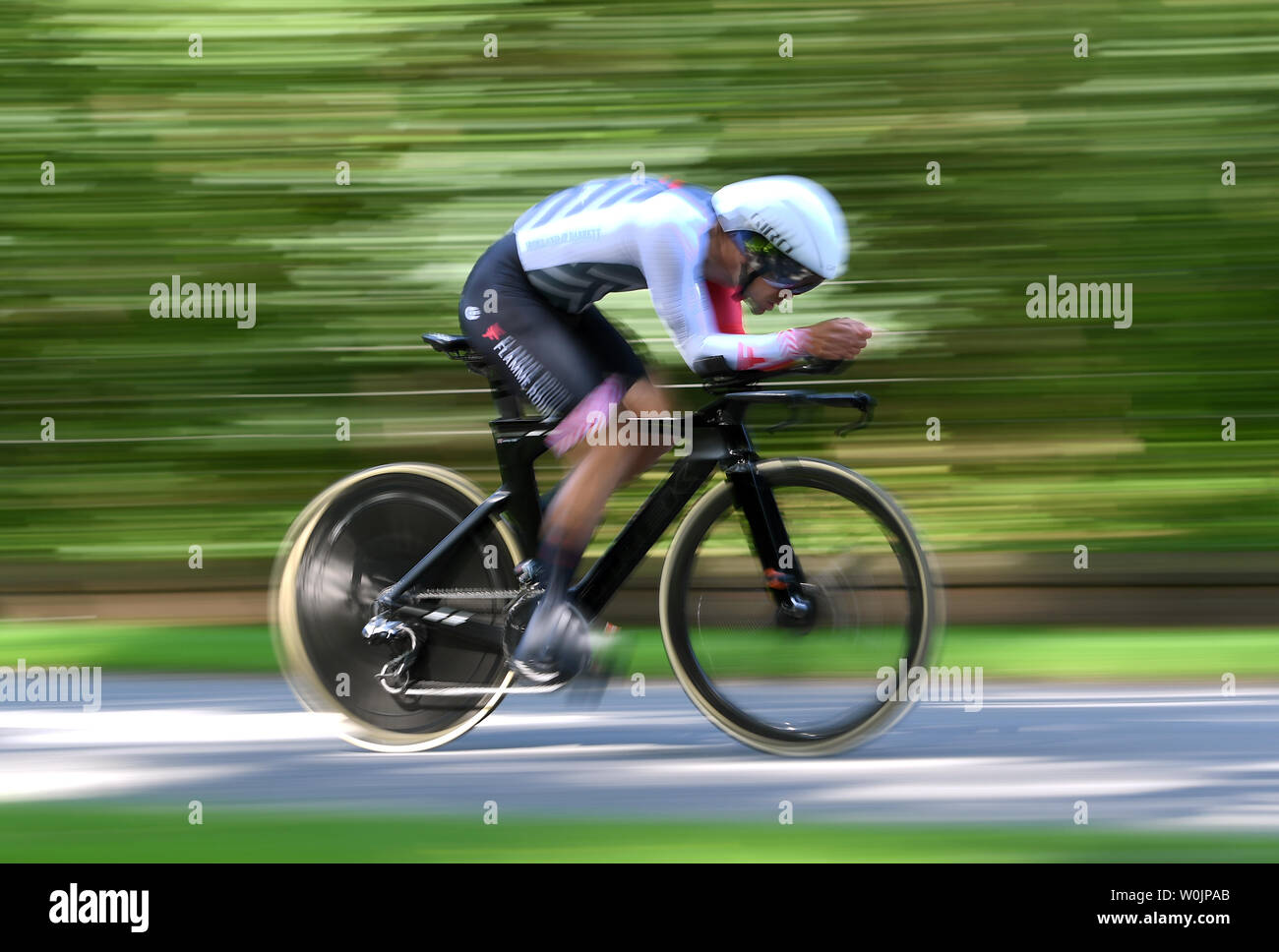 Flamme Rouge Cycling Team's Ashley Cox in the Elite Men's race during the British Cycling National Road Championships Time Trials at Sandringham Estate, Norfolk. Stock Photo