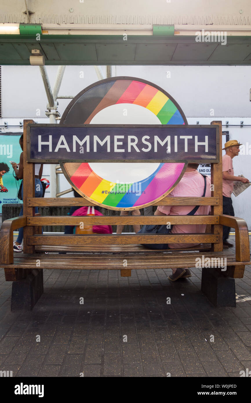LBGT Pride Roundel on Hammersmith Station, London, UK Stock Photo