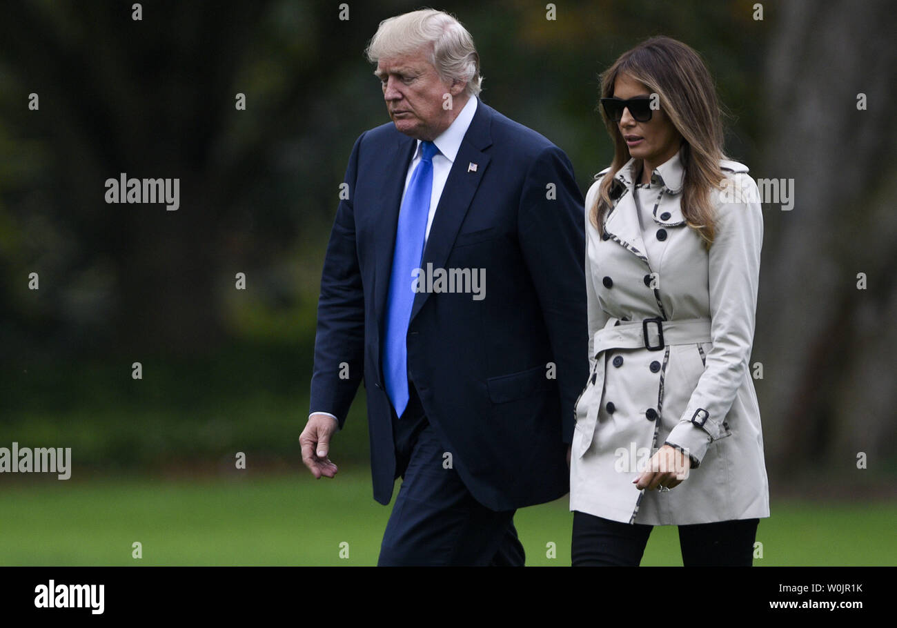 U.S. President Donald Trump and First Lady Melania Trump arrive at the  White House after visitng the United States Secret Service James. J. Rowley  Training Center in Washington, DC on October 13,