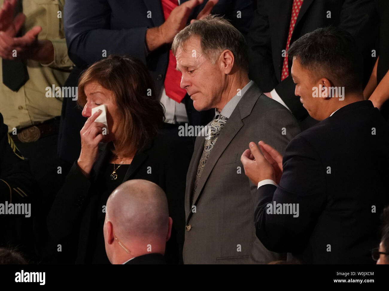 Fred and Cindy, Warmbier, the parents of Otto Warmbier who was imprisoned by the North Korean regime and later died, are brought to tears as President Donald Trump acknowledged their son as he delivered his State of the Union address to a joint session of Congress at the U.S. Capitol in Washington, DC on January 30, 2018. Photo by Kevin Dietsch/UPI Stock Photo