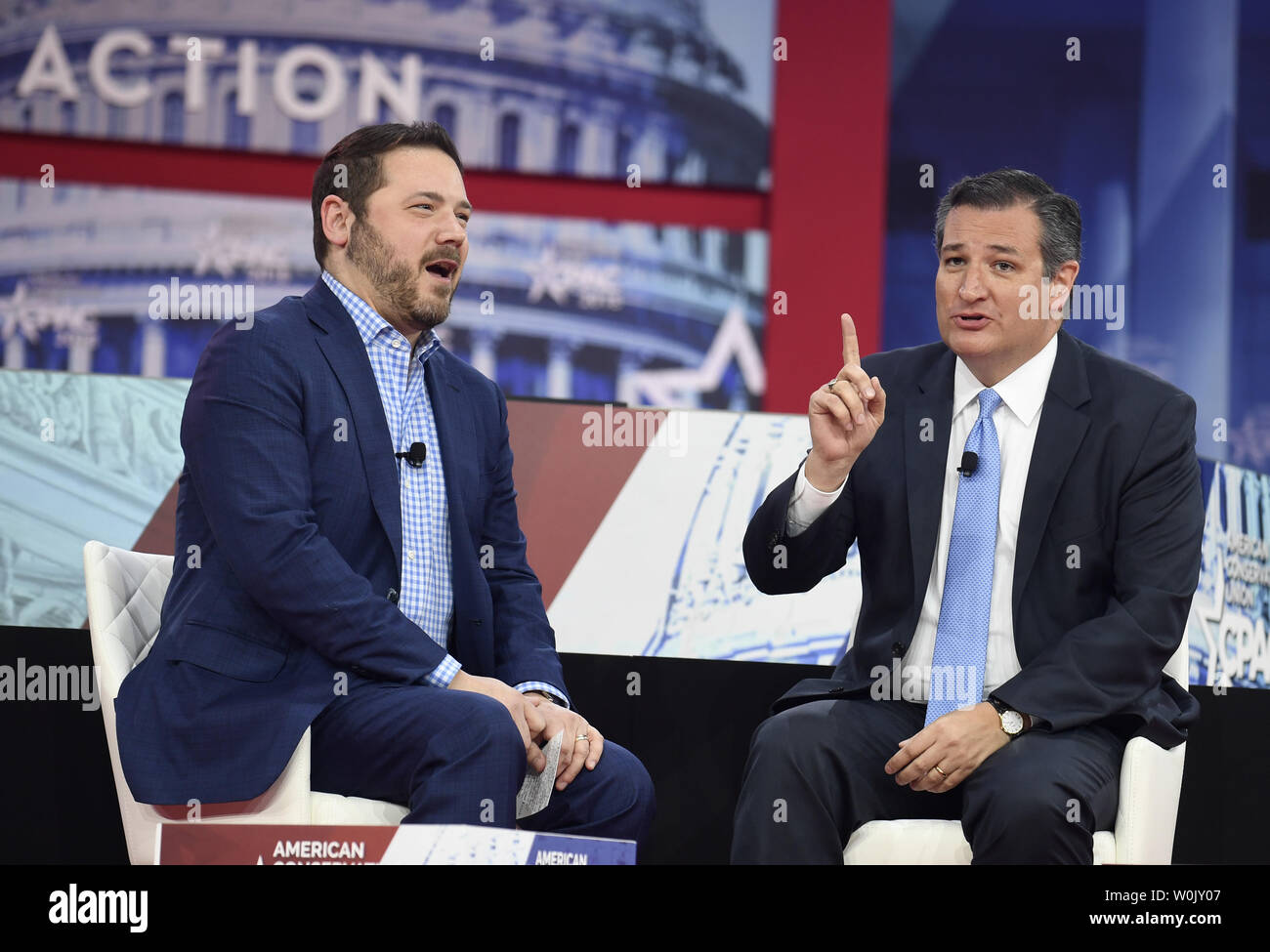 Sen. Ted Cruz of Texas (R) makes remarks during a conversation with The Federalist's Ben Domenech at the Conservative Political Action Conference (CPAC), February 22, 2018, in National Harbor, Maryland. Thousands of conservative activists, Republicans and Tea Party Patriots gathered to hear politicians and radio and TV hosts speak, lobby and network for the conservative cause.                  Photo by Mike Theiler/UPI Stock Photo