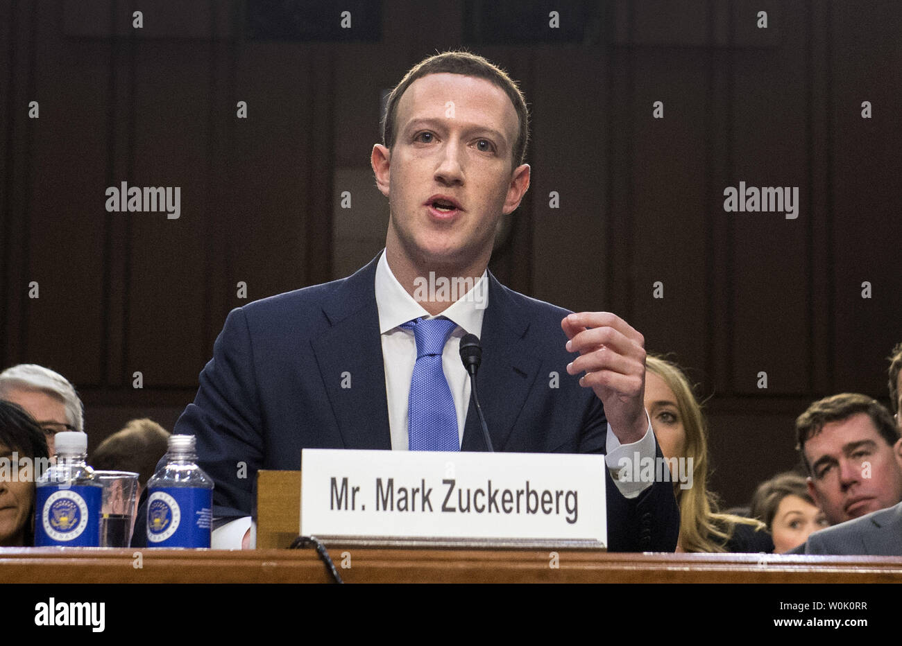Facebook CEO Mark Zuckerberg testifies during a Joint Senate Judiciary and Commerce Committee hearing on Facebook, social media privacy, and the use and abuse of data, on Capitol Hill in Washington, D.C. on April 10, 2018. Photo by Kevin Dietsch/UPI Stock Photo