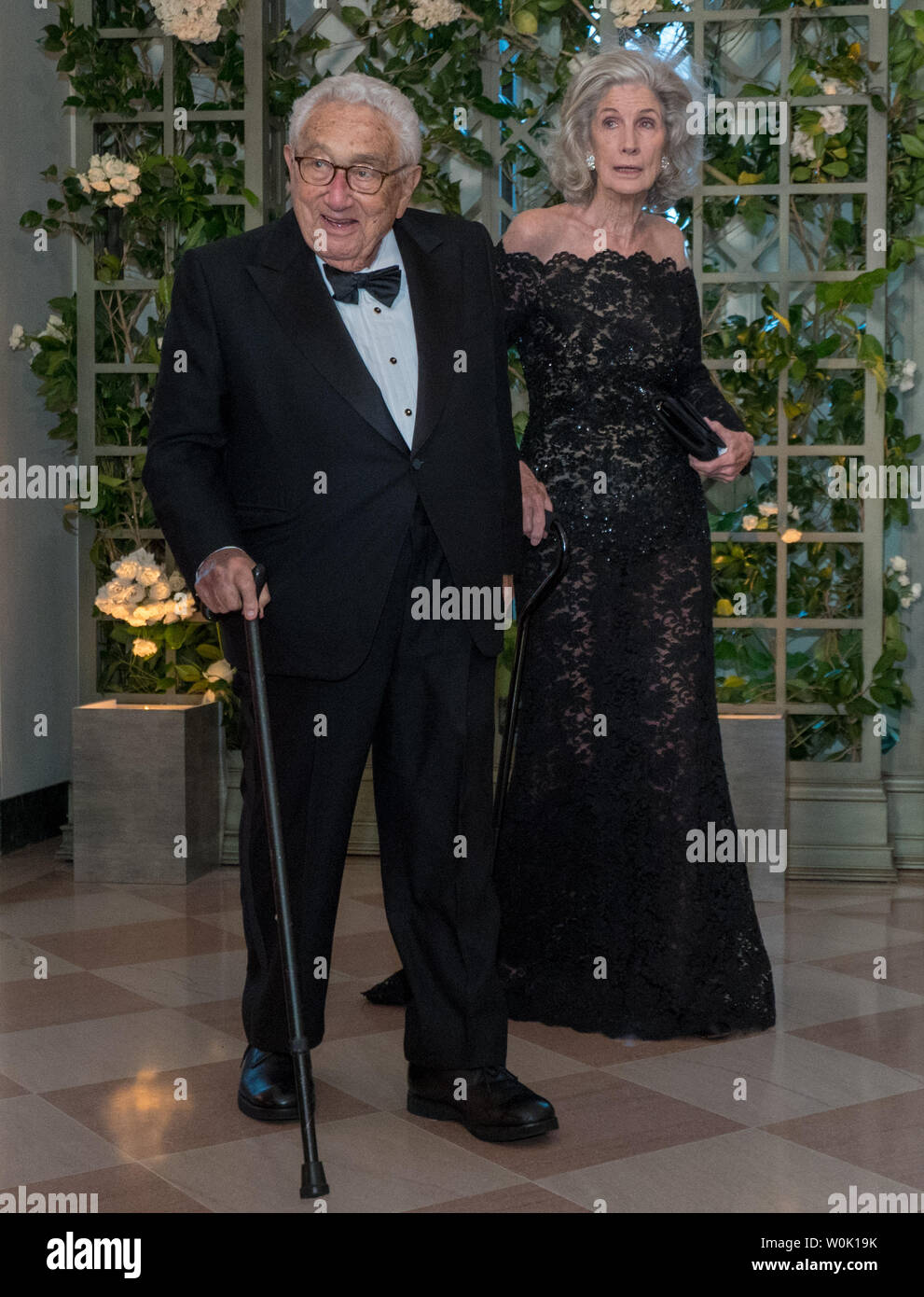 Former Secretary of State Henry Kissinger and Mrs. Nancy Kissinger arrive for the State dinner in honor of French President Emmanuel Macron and his wife Brigitte at the White House in Washington, D.C. on April 24, 2018. Macron and Trump met earlier in the day and discussed a range of bilateral issues during Trumps first official state visit with the French president.     Photo by Ken Cedeno/UPI Stock Photo