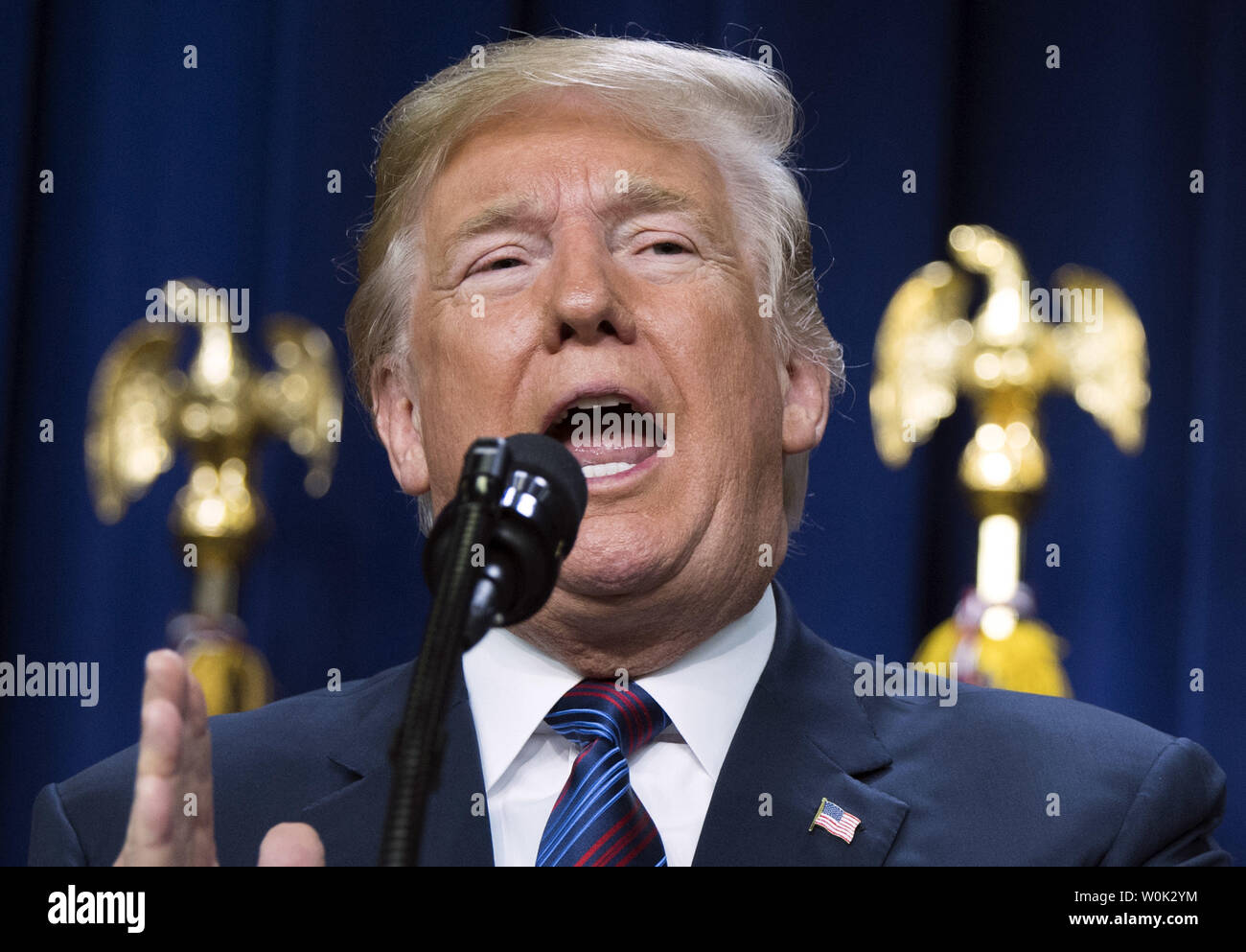 President Donald Trump speaks before signing the Right to Try Act, during a ceremony in the Eisenhower Executive Office Building in Washington, D.C. on May 30, 2018. The bill amends Federal law to allow certain unapproved, experimental drugs to be administered to terminally ill patients who have exhausted all approved treatment options and are unable to participate in clinical drug trials. Photo by Kevin Dietsch/UPI Stock Photo