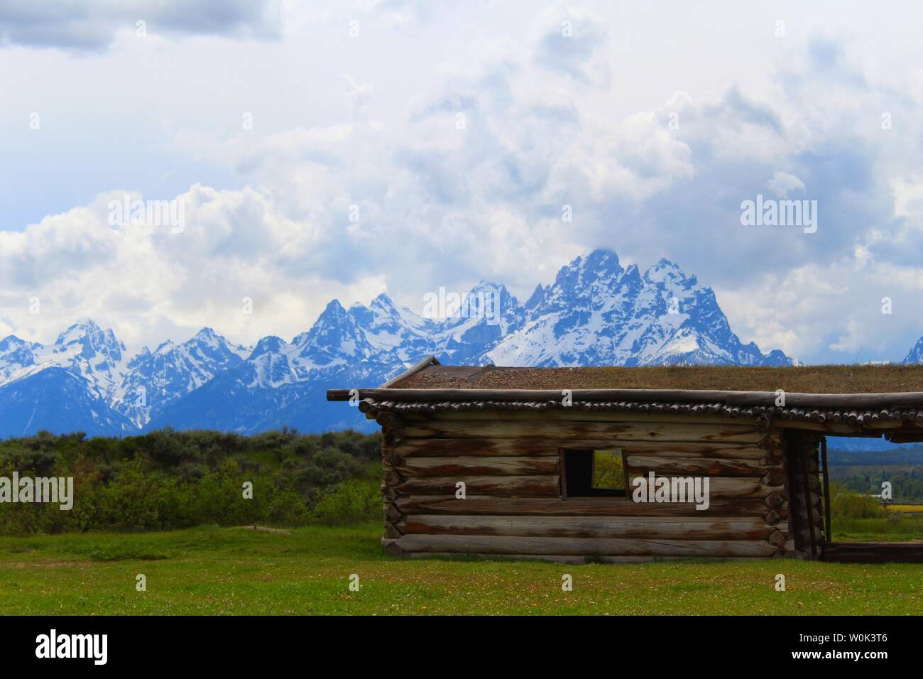 Mountain Cabin Near Tetons In Jackson Hole Wyoming Stock Photo