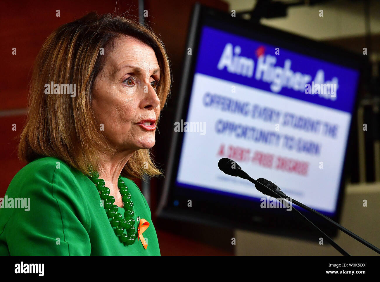 House Minority Leader Nancy Pelosi, D-Calif., speaks at a press conference on legislation to make college more affordable, on Capitol Hill in Washington, D.C. on June 24, 2018. Photo by Kevin Dietsch/UPI Stock Photo