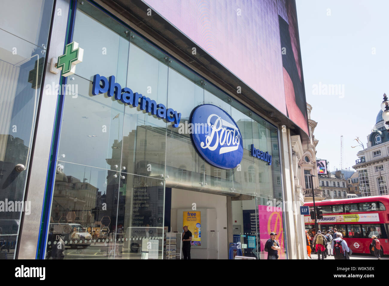 Exterior of Boots Store, Piccadilly Circus, London, UK Stock Photo
