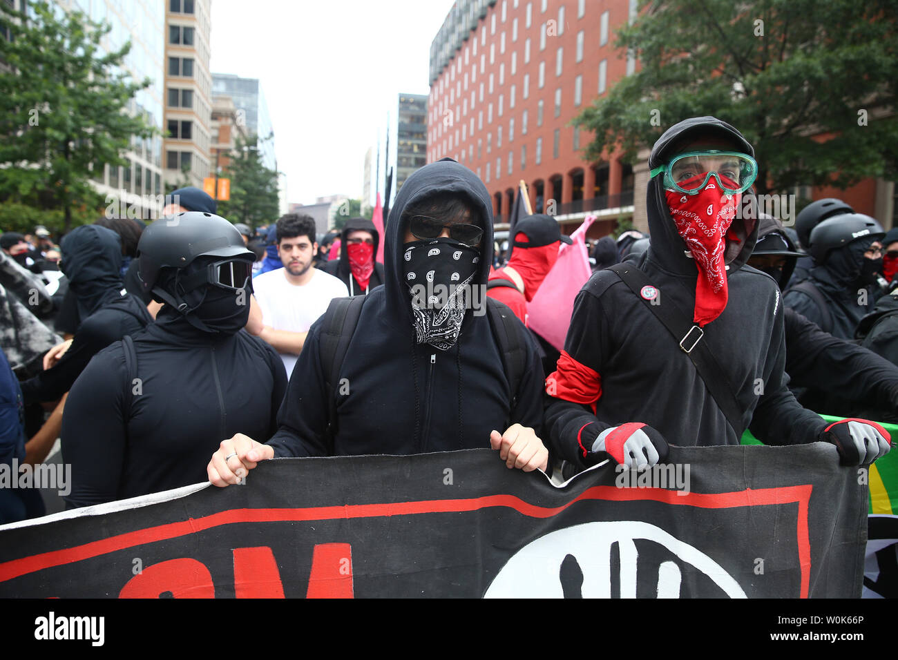 Groups crossing the political spectrum demonstrate in Washington, D.C. on August 12, 2018. Groups of White supremacists, neo-nazis, the alt-right, antifa and their counterprotesters are marching in the nation's capital on the one-year anniversary of a white nationalist rally in Charlottesville, Virginia, that left one woman dead and dozens injured.   Photo by Tasos Katopodis/UPI Stock Photo