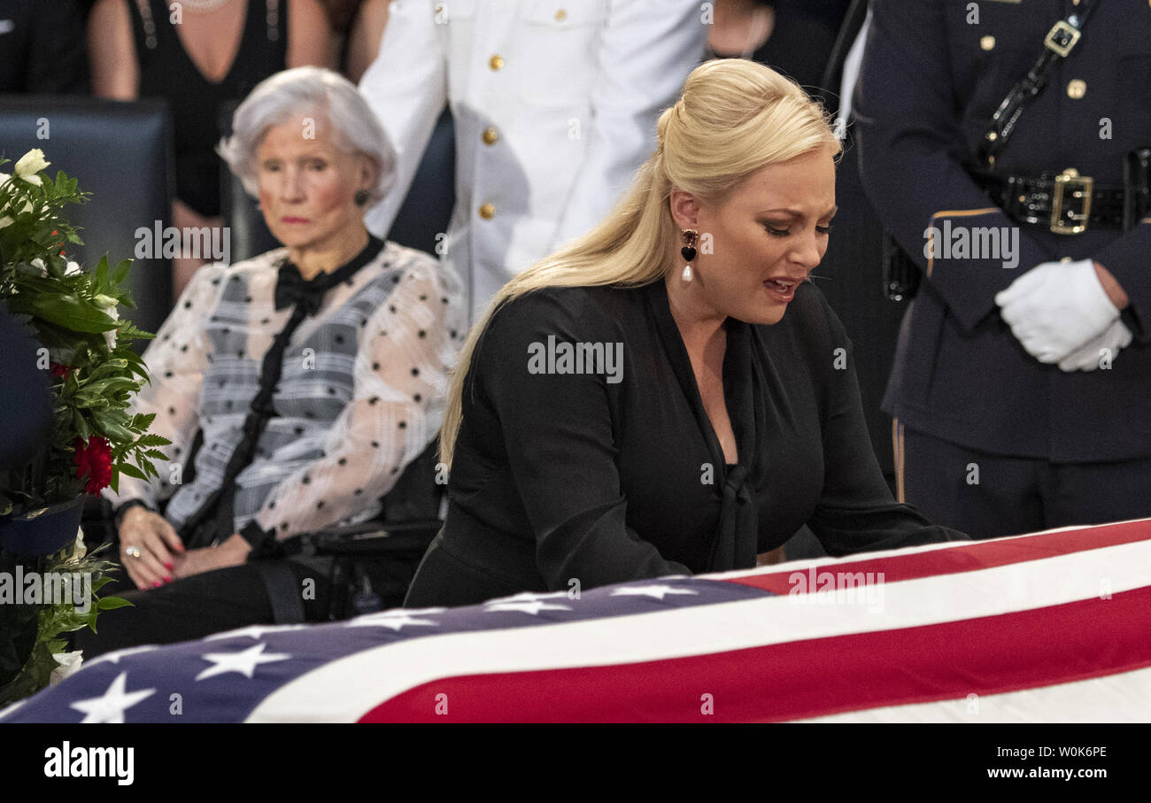 Daughter Meghan McCain and Senator John McCain's mother Roberta McCain (L) pay their respects as former Senator John McCain lies in state at the U.S. Capitol in Washington, DC on Friday, August 31, 2018.  McCain, an Arizona Republican, presidential candidate, and war hero, died August 25th at the age of 81. He is the 31st person to lie in state at the Capitol in 166 years.    Photo by Pat Benic/UPI Stock Photo