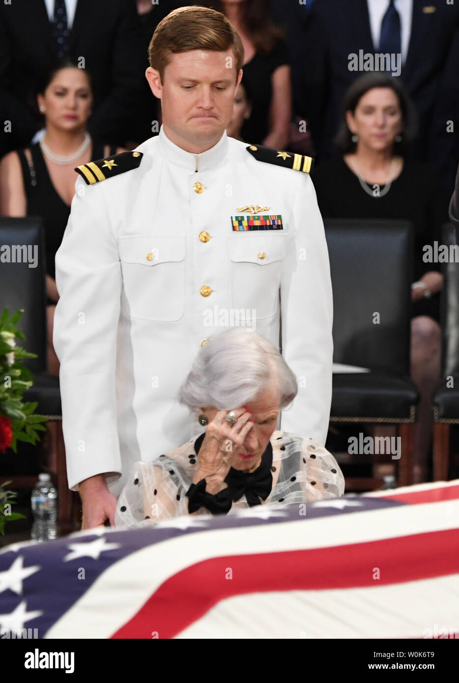 Mother Roberta McCain pays her respects by the casket of former Senator John McCain as he lies in state at the U.S. Capitol in Washington, DC on Friday, August 31, 2018.  McCain, an Arizona Republican, presidential candidate, and war hero, died August 25th at the age of 81. He is the 31st person to lie in state at the Capitol in 166 years.    Photo by Pat Benic/UPI Stock Photo