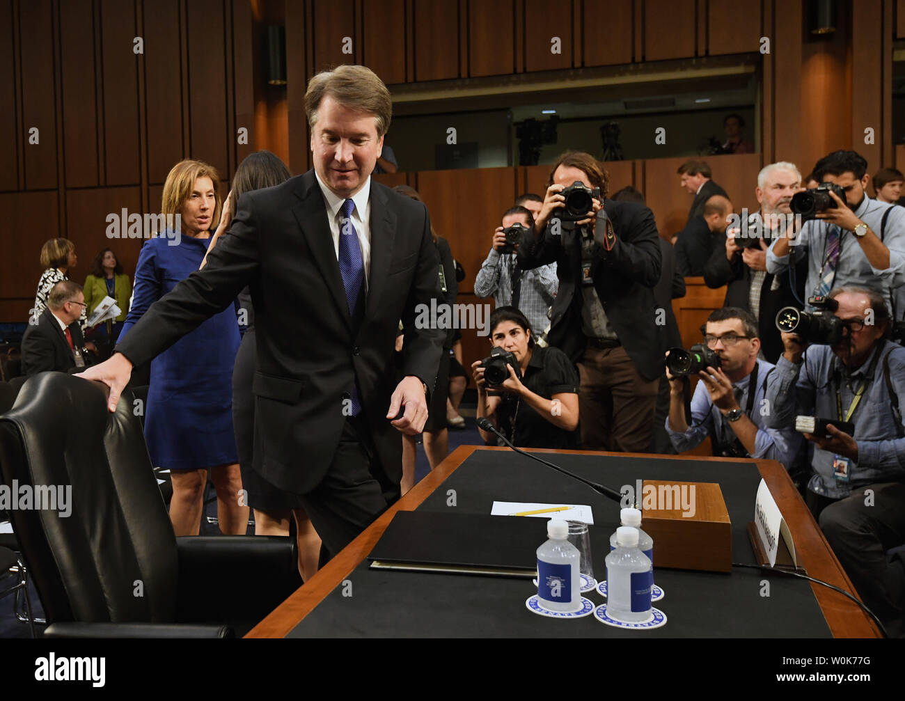 Supreme Court Justice nominee Brett M. Kavanaugh takes his seat after a break during his Senate Judiciary Committee confirmation hearing for the Supreme Court on Capitol Hill in Washington, DC on September 4, 2018. Judge Kavanaugh was nominated to fill the seat of Justice Anthony M. Kennedy who announced his retirement in June.     Photo by Pat Benic/UPI Stock Photo