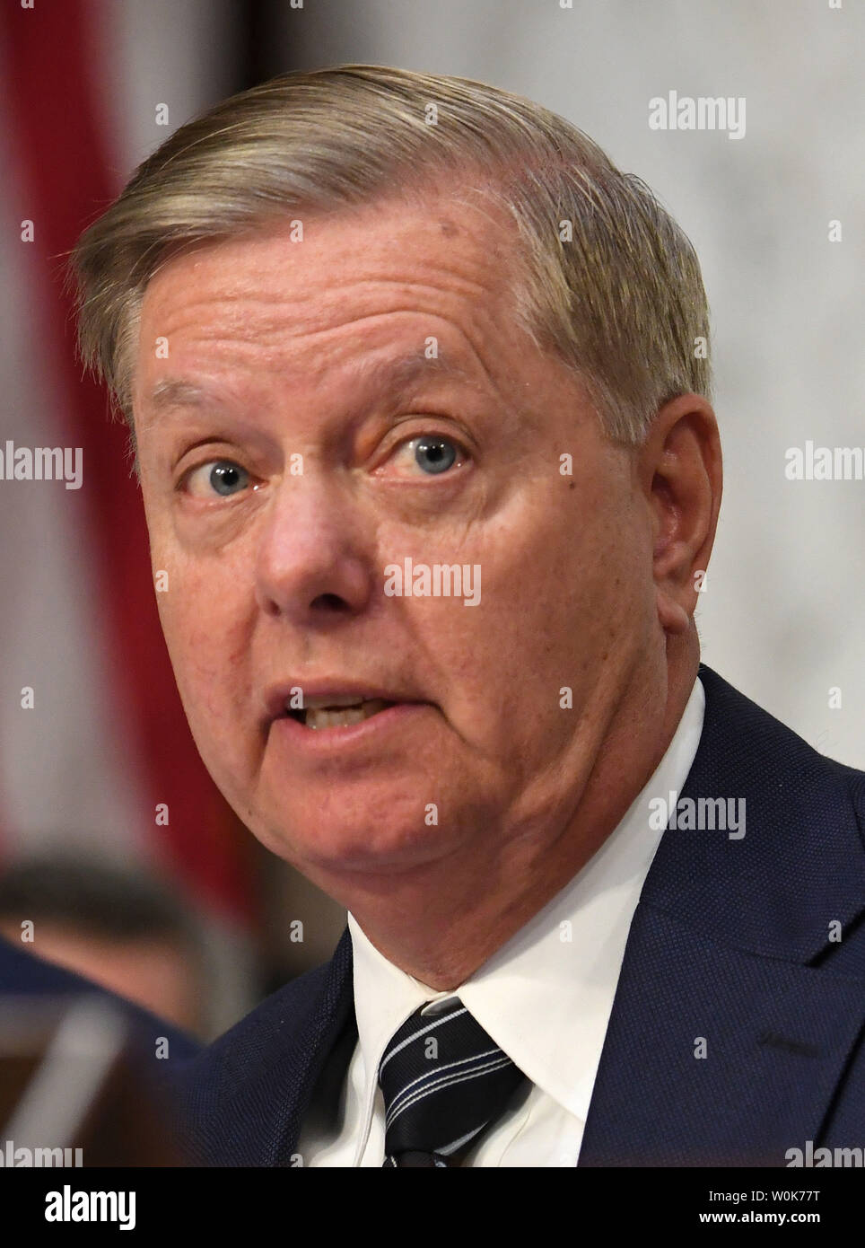 Sen. Lindsey Graham, R-S.C., delivers his opening statement during the Judiciary Committee confirmation hearing for Supreme Court Justice nominee Brett M. Kavanaugh on Capitol Hill in Washington, DC on September 4, 2018. Judge Kavanaugh was nominated to fill the seat of Justice Anthony M. Kennedy who announced his retirement in June.  Photo by Pat Benic/UPI Stock Photo
