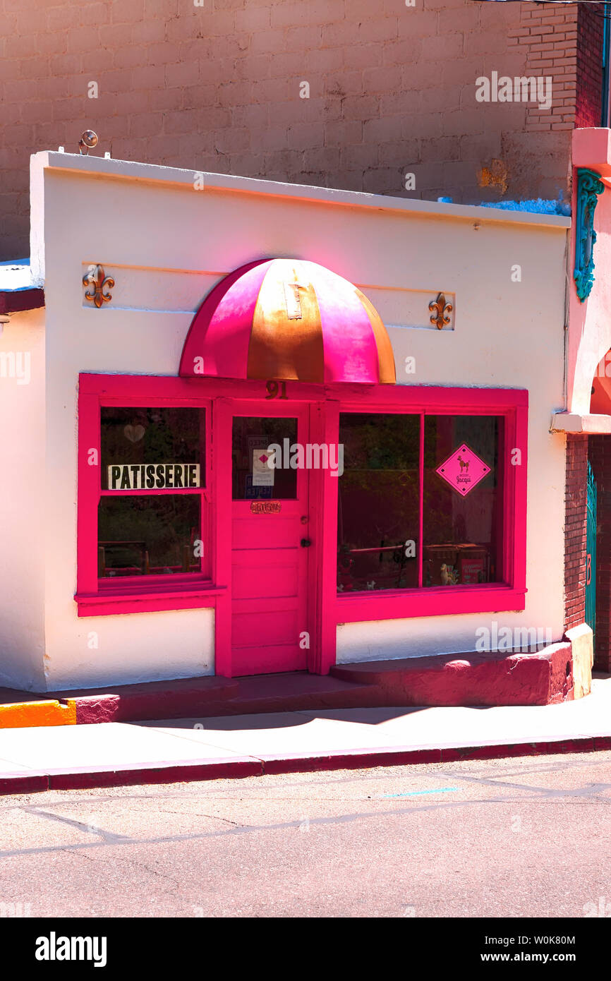 Outside the Patisserie shop on Main Street in downtown Bisbee, AZ Stock