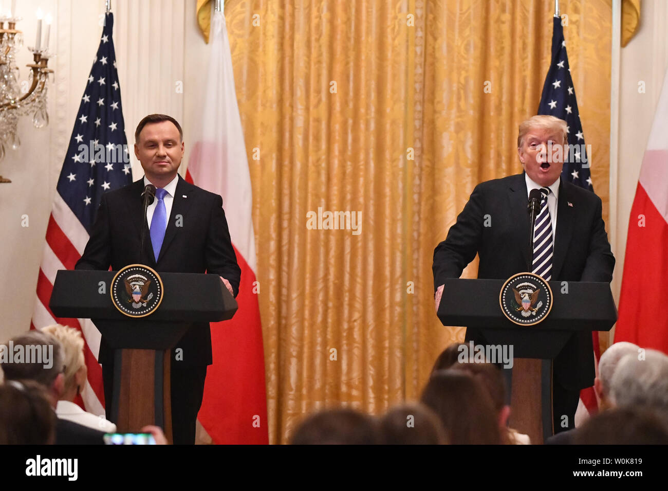 President Donald Trump (R) and Polish President Andrzej Duda hold a joint press conference  in the White House in Washington, DC on September 18, 2018.         Photo by Pat Benic/UPI Stock Photo