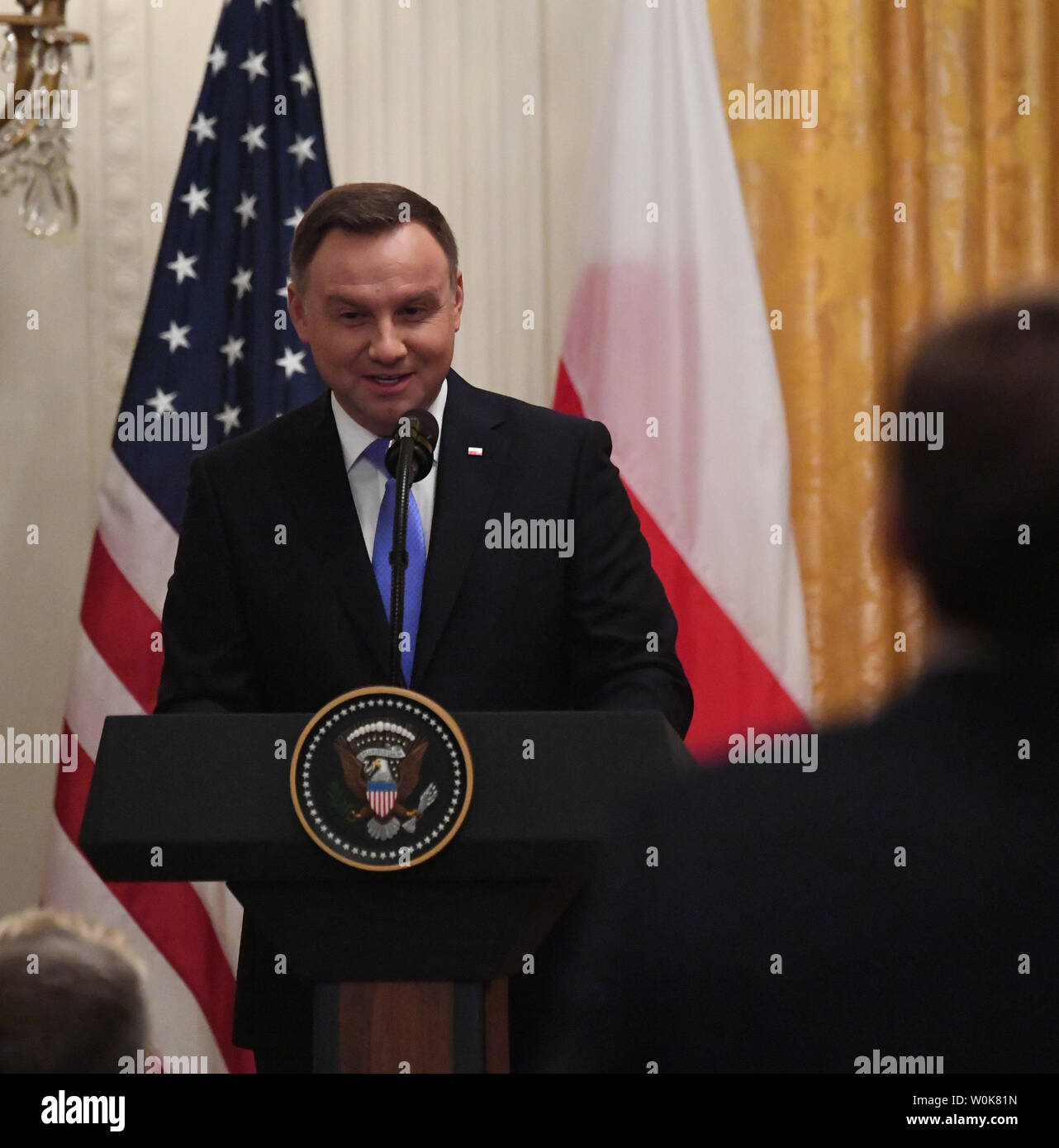 Polish President Andrzej Duda speaks during a joint press conference with President Donald Trump in the White House in Washington, DC on September 18, 2018.         Photo by Pat Benic/UPI Stock Photo