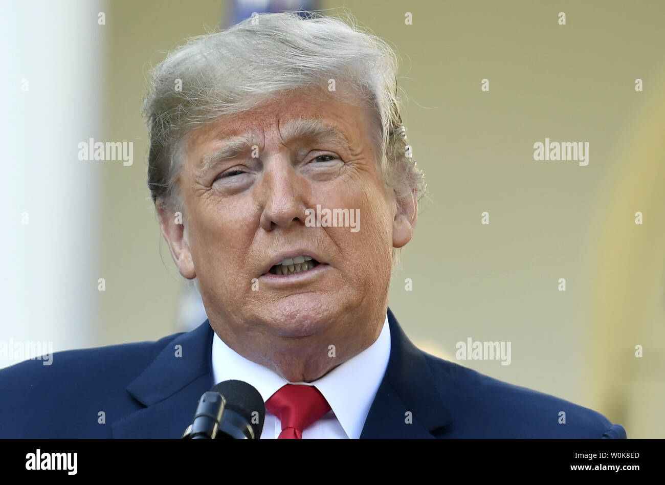 President Donald Trump makes remarks on the United States Mexico Canada Agreement (USMCA) in the Rose Garden of the White House, October 1, 2018, in Washington, DC. The trilateral USMCA trade pact will replace the North American Free Trade Agreement (NAFTA) of 1994.           Photo by Mike Theiler/UPI Stock Photo