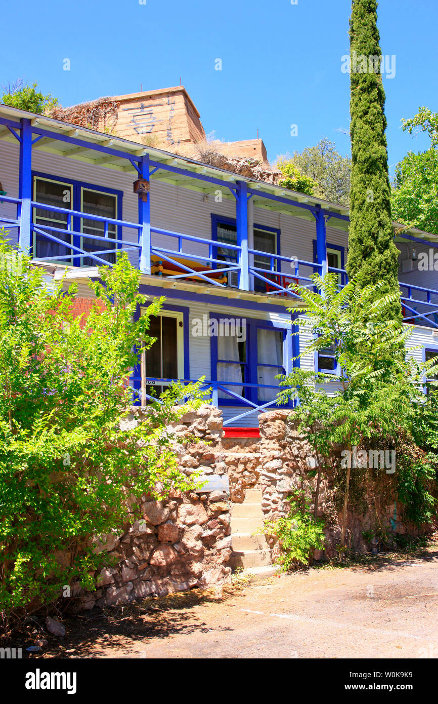 Blue and white painted rental home on Tombstone Canyon Road in Bisbee, AZ Stock Photo Alamy