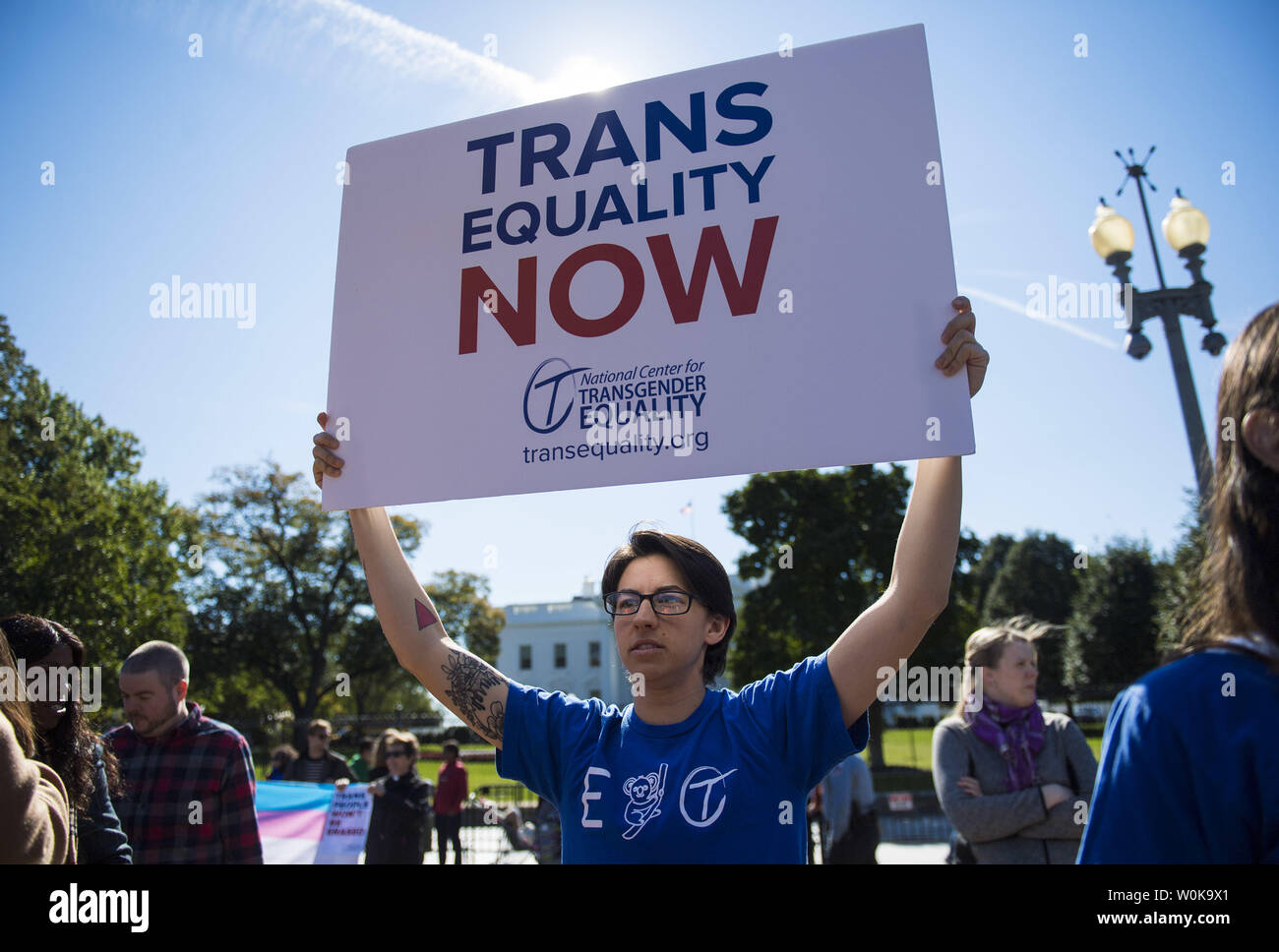 Transgender rights activists protest the Trump administration proposed plan to reversal recognitions of gender fluidity, at the White House in Washington, D.C. on October 22, 2018. The administration has proposed defining a persons gender based on their genital at birth. Photo by Kevin Dietsch/UPI Stock Photo