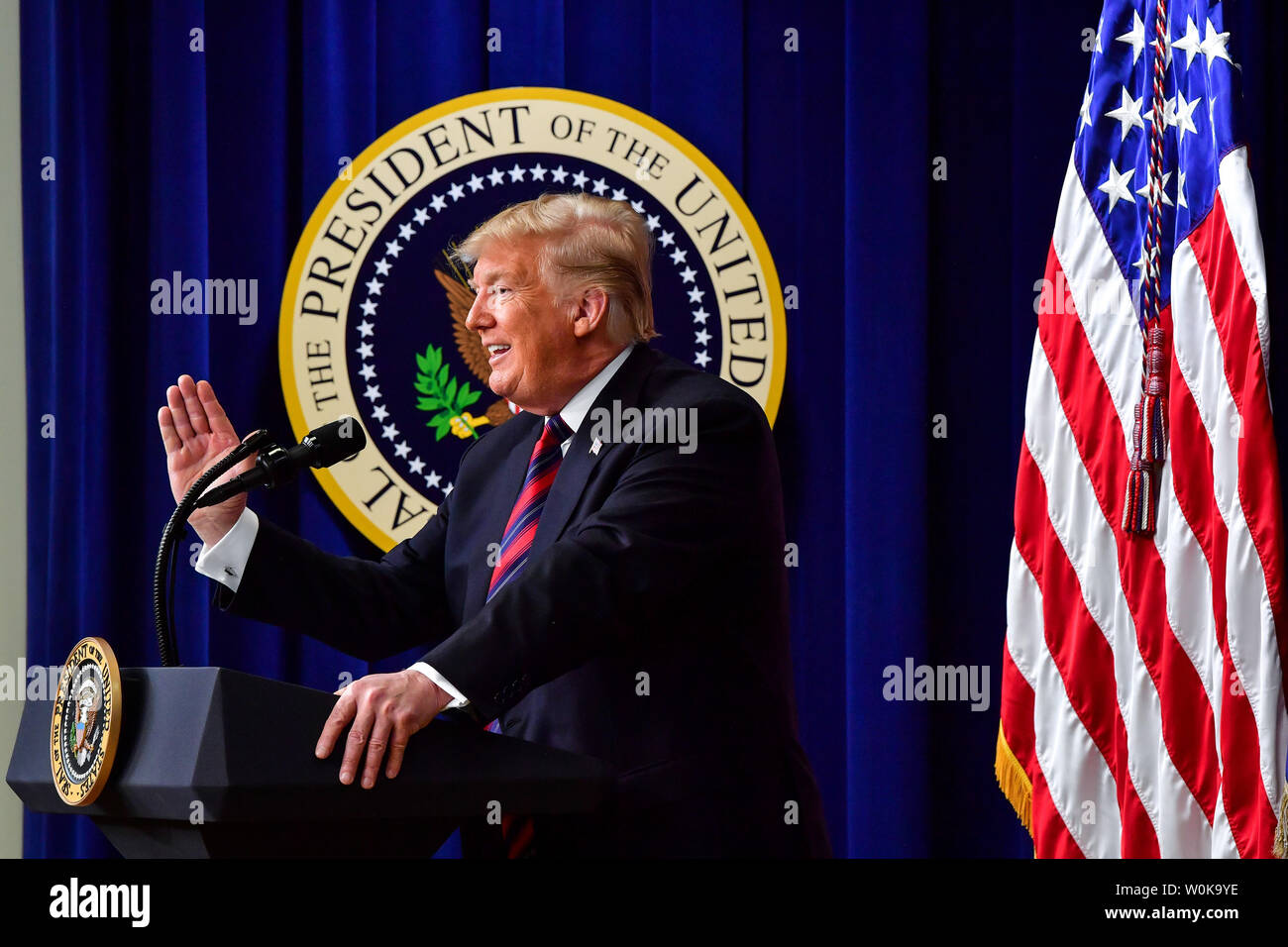 President Donald Trump delivers remarks at the White House State ...