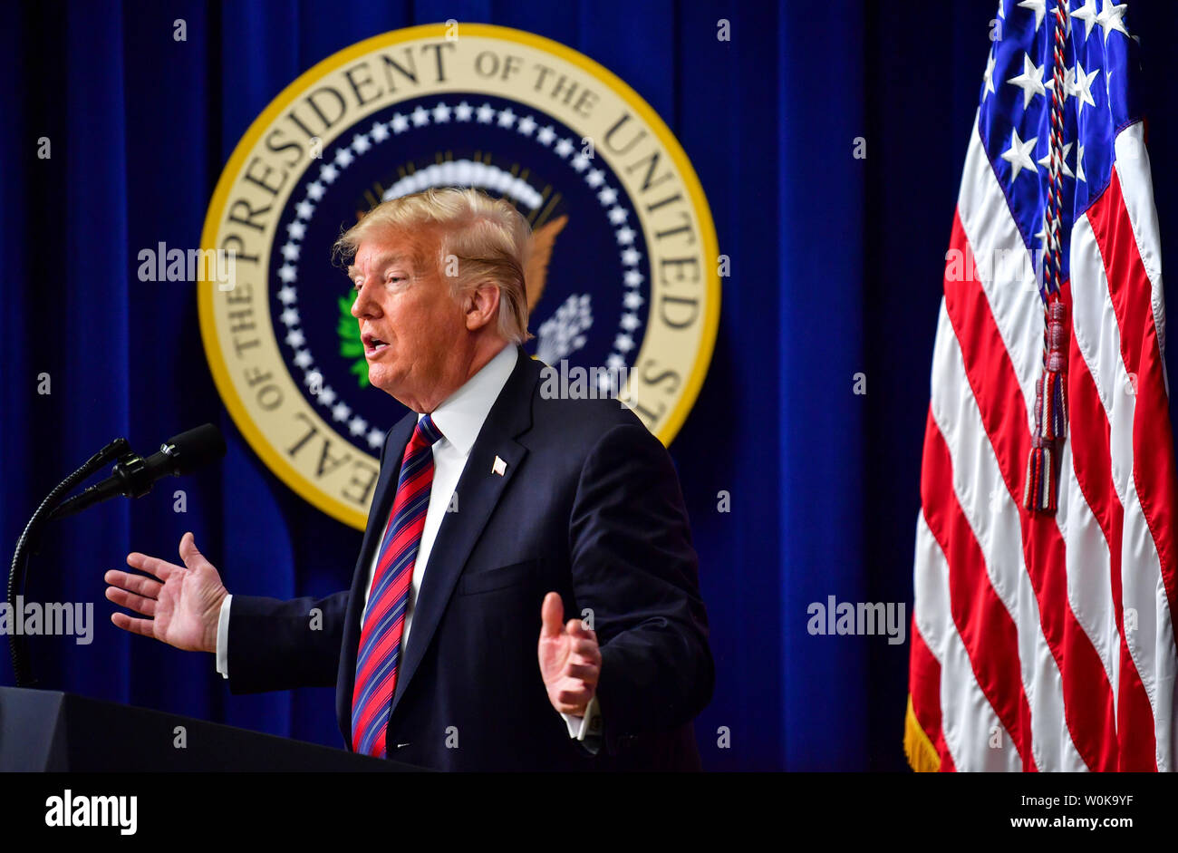 President Donald Trump delivers remarks at the White House State ...